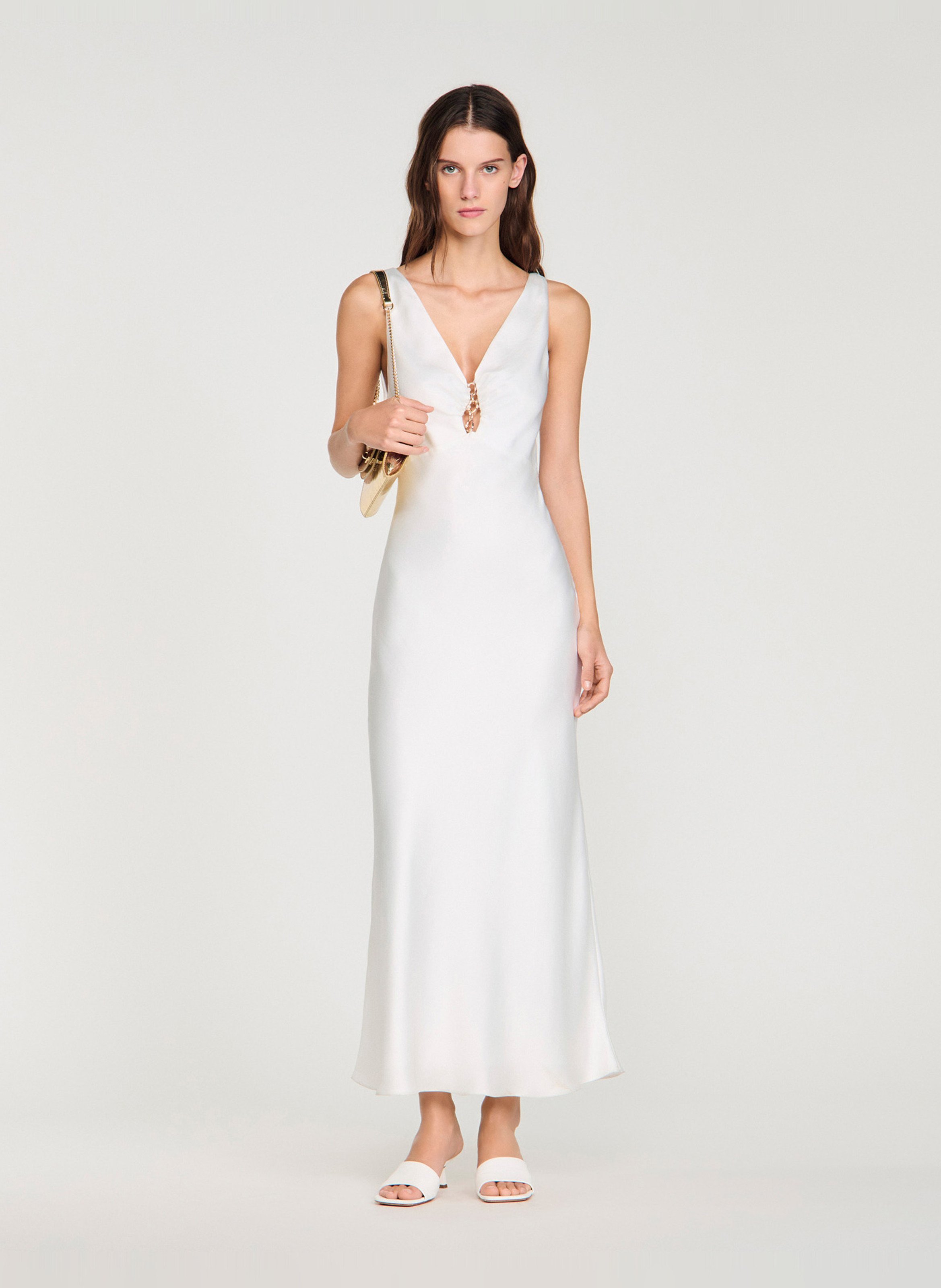 Robe longue satinée SANDRO Blanc
