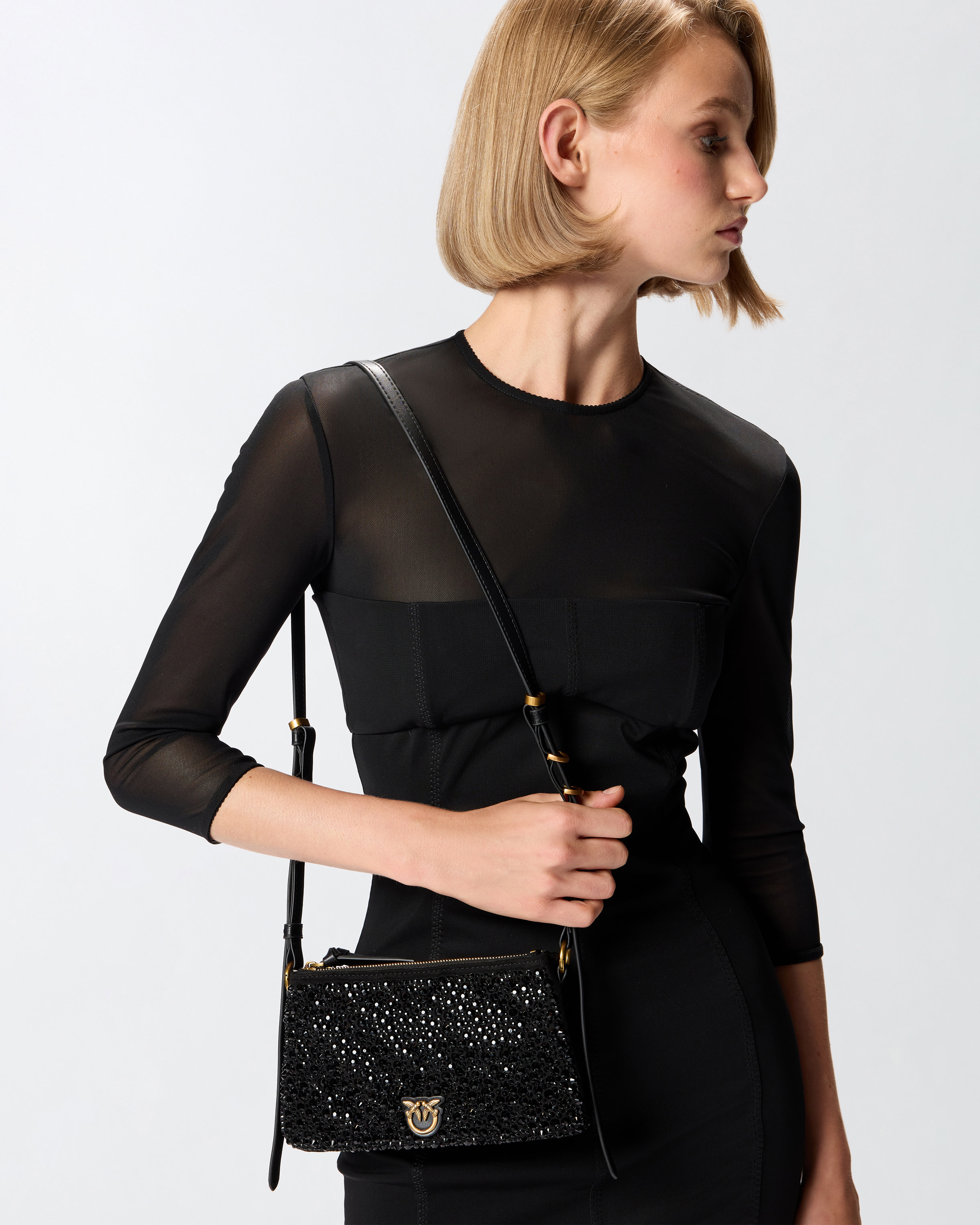 Small shoulder bag mini double bag with rhinestones PINKO Black