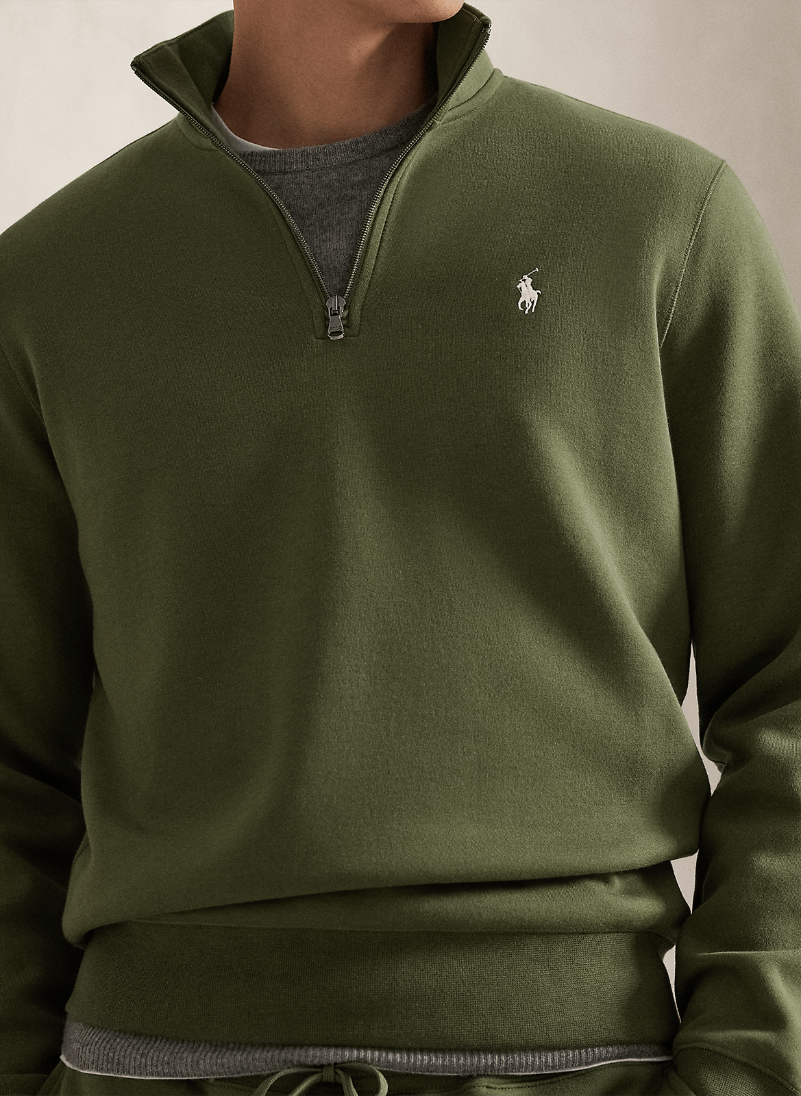 Sweat col zippé en coton mélangé POLO RALPH LAUREN Vert