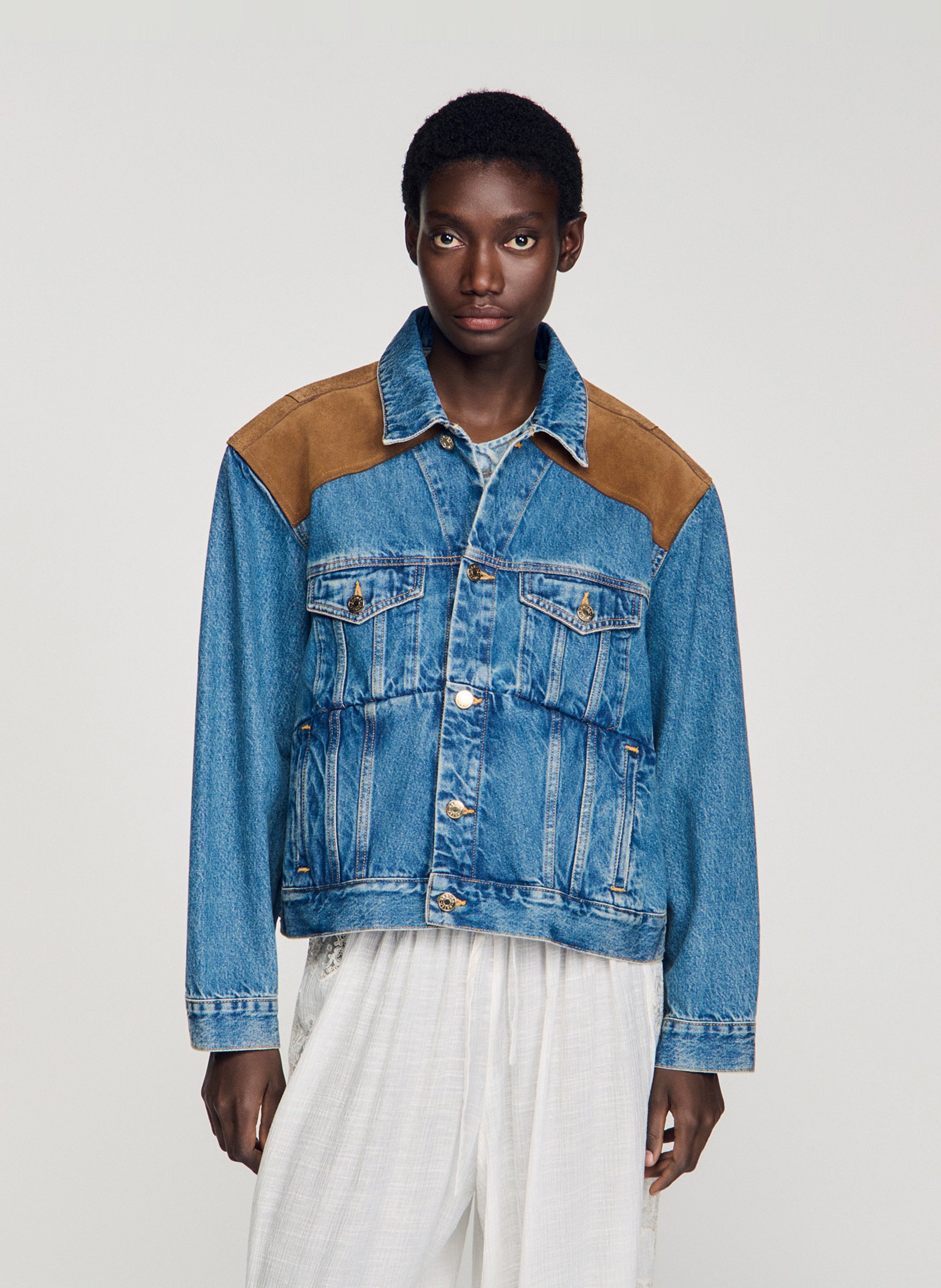 Veste oversize col classique en coton SANDRO Bleu