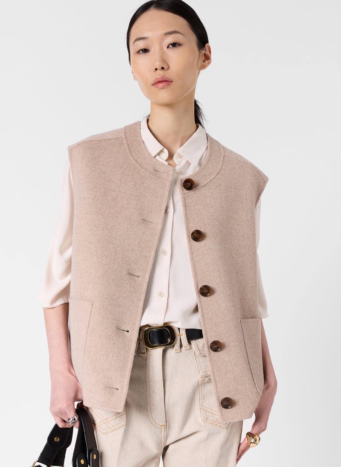 Straight round neck wool jacket GERARD DAREL Beige