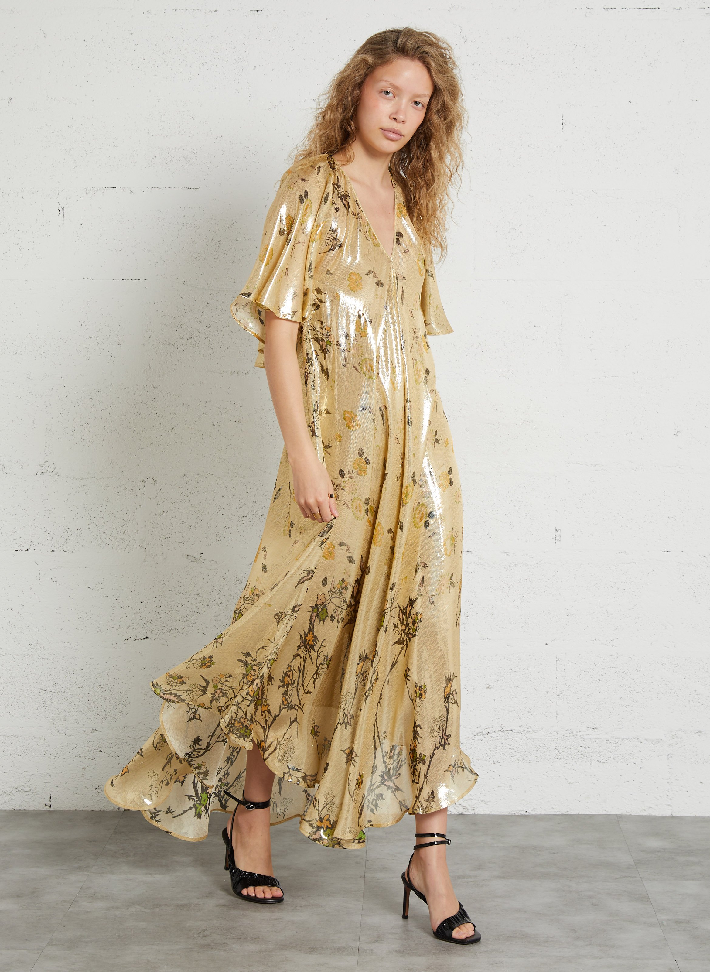 Long printed silk-blend V-neck dress MES DEMOISELLES Multicolored