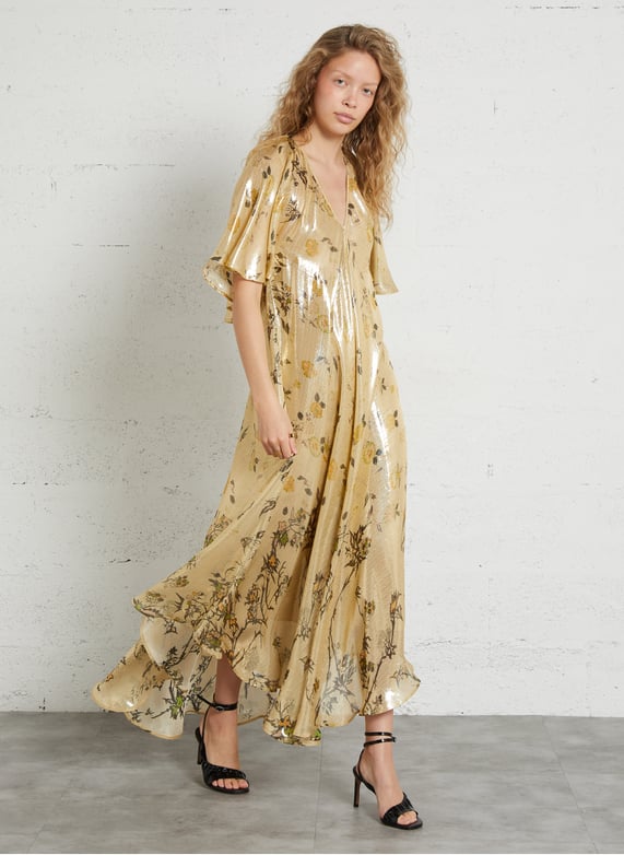 mes demoiselles silk v neck maxi dress Long printed silk-blend V-neck dress