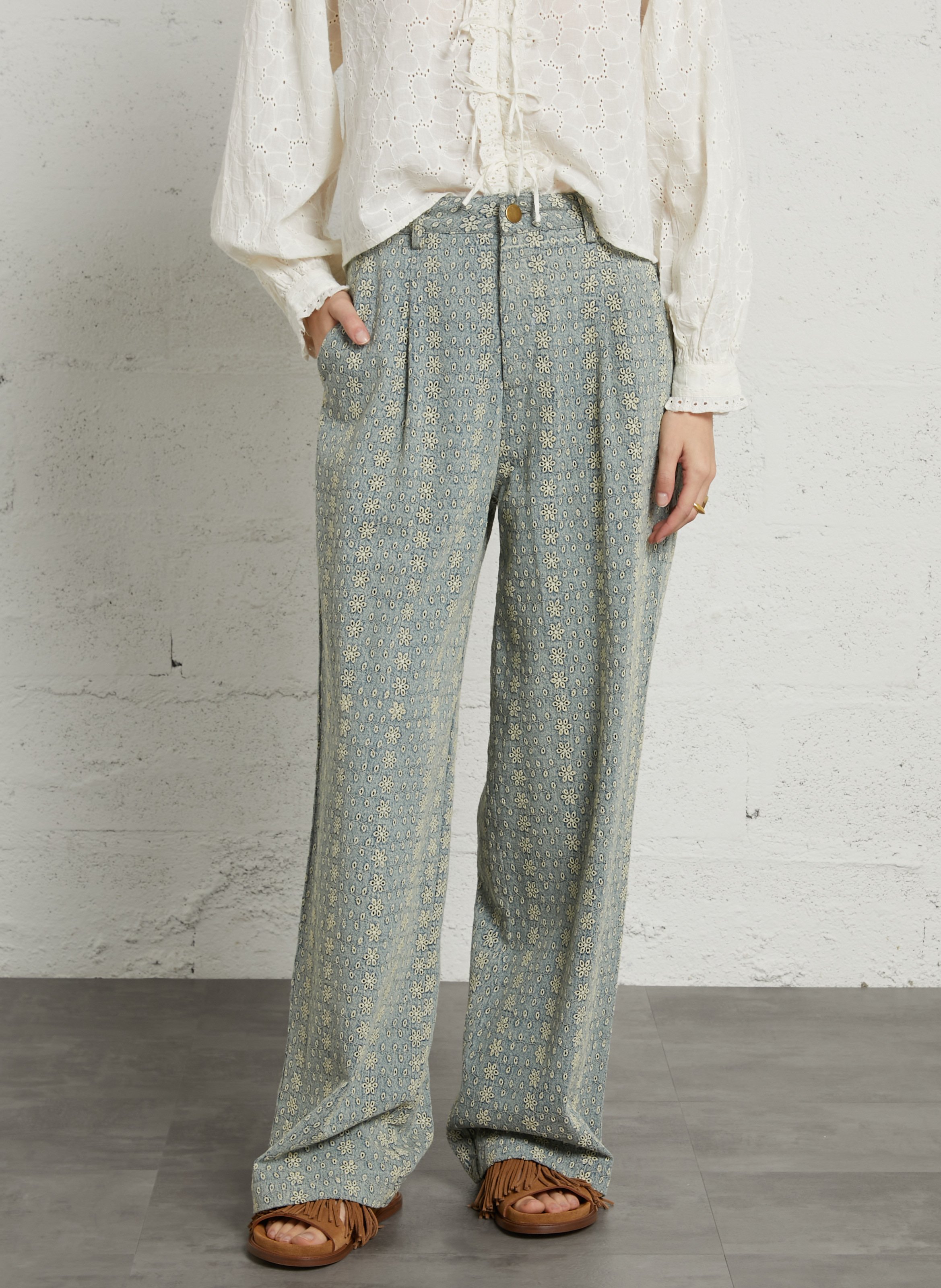 Pantalón ancho de algodón con ribete. MAISON HOTEL