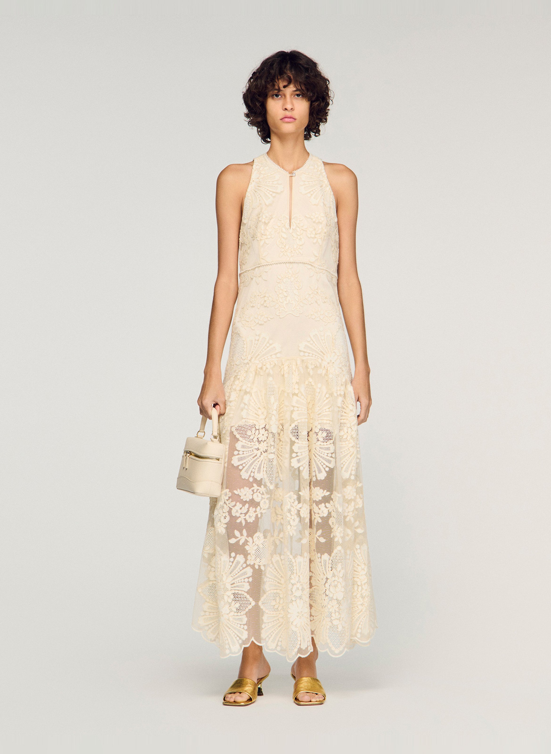 Lange jurk met ronde hals SANDRO Beige