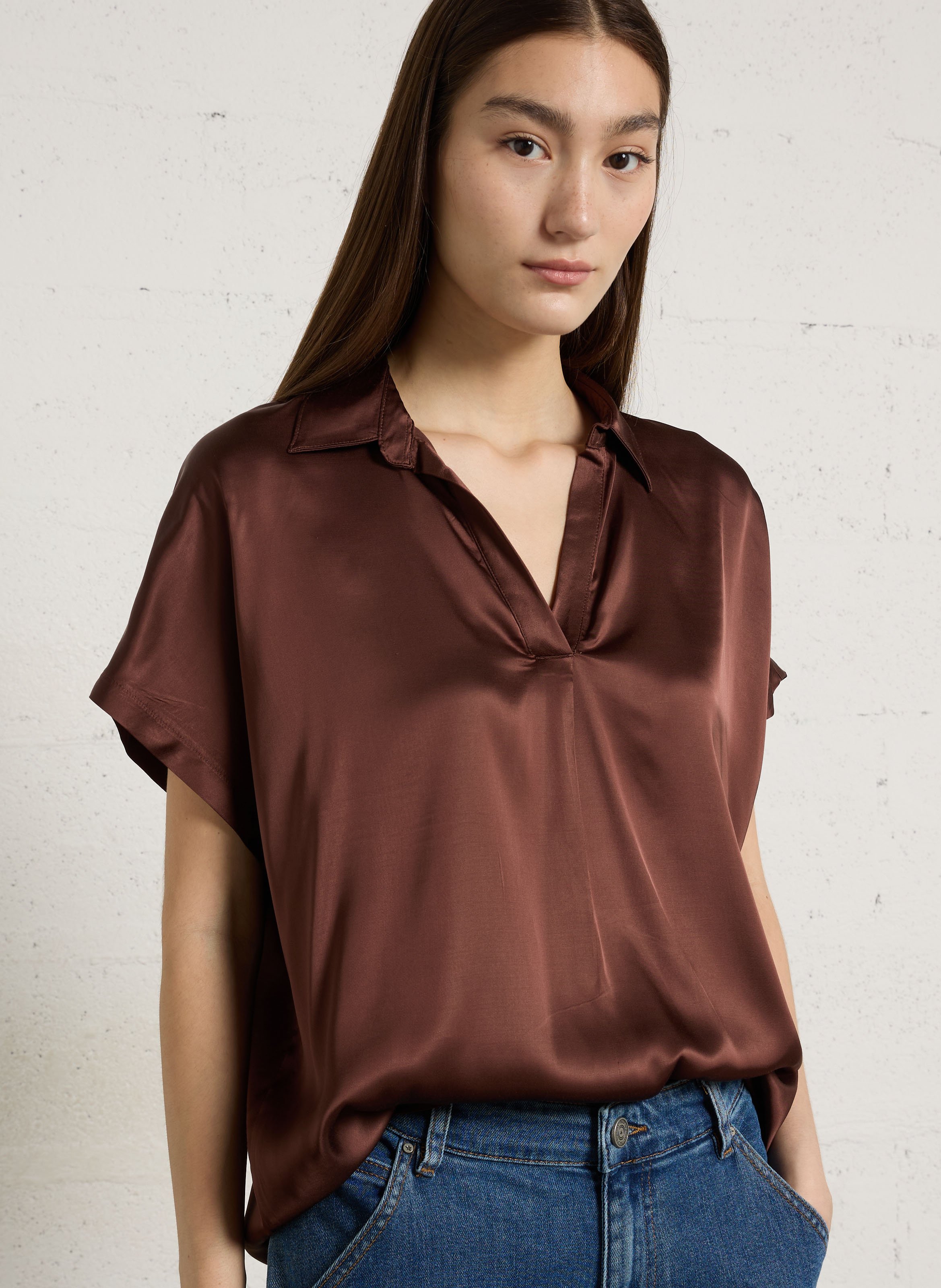 Blouse col classique satiné SUD EXPRESS Marron