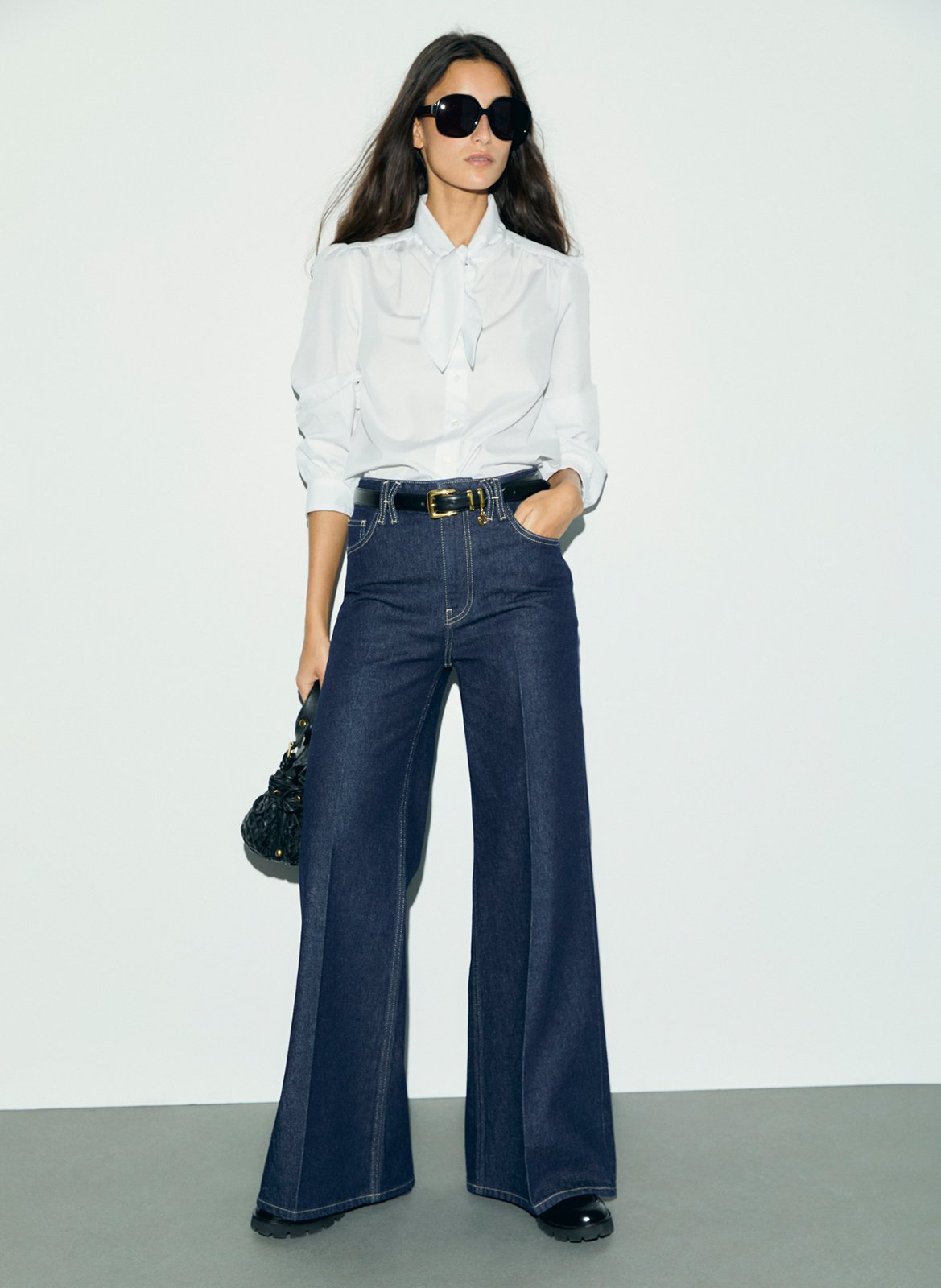 Straight cotton shirt with tie collar GERARD DAREL White