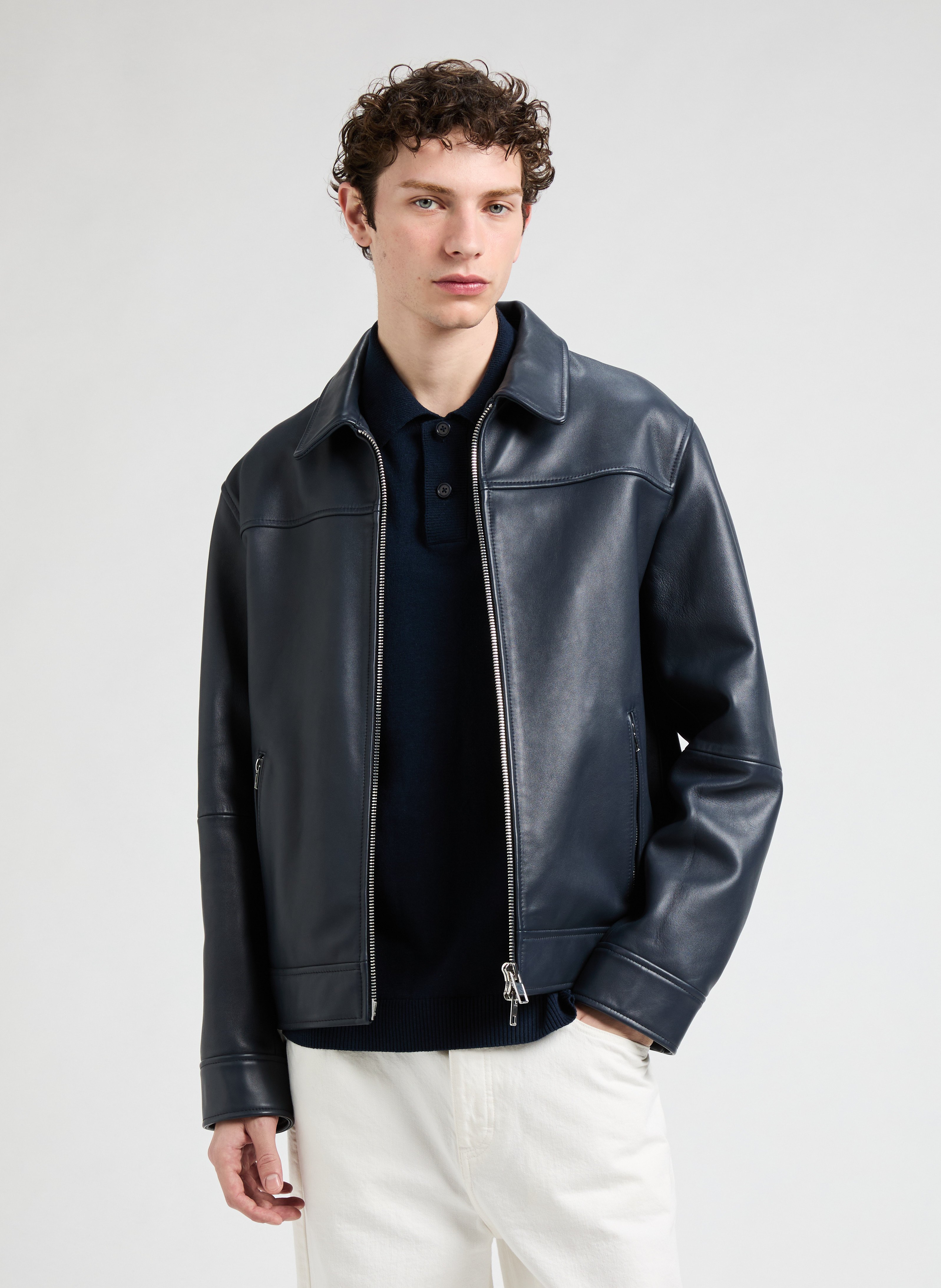 Lambskin leather fool jacket SAISON 1865 Blue
