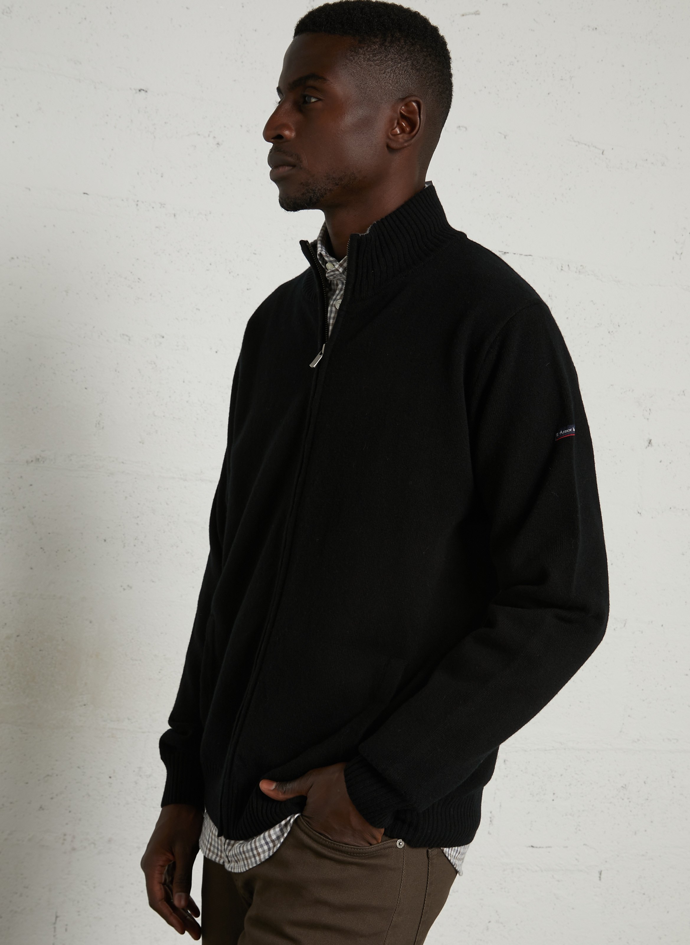 Gilet droit col montant en laine ARMOR LUX Noir
