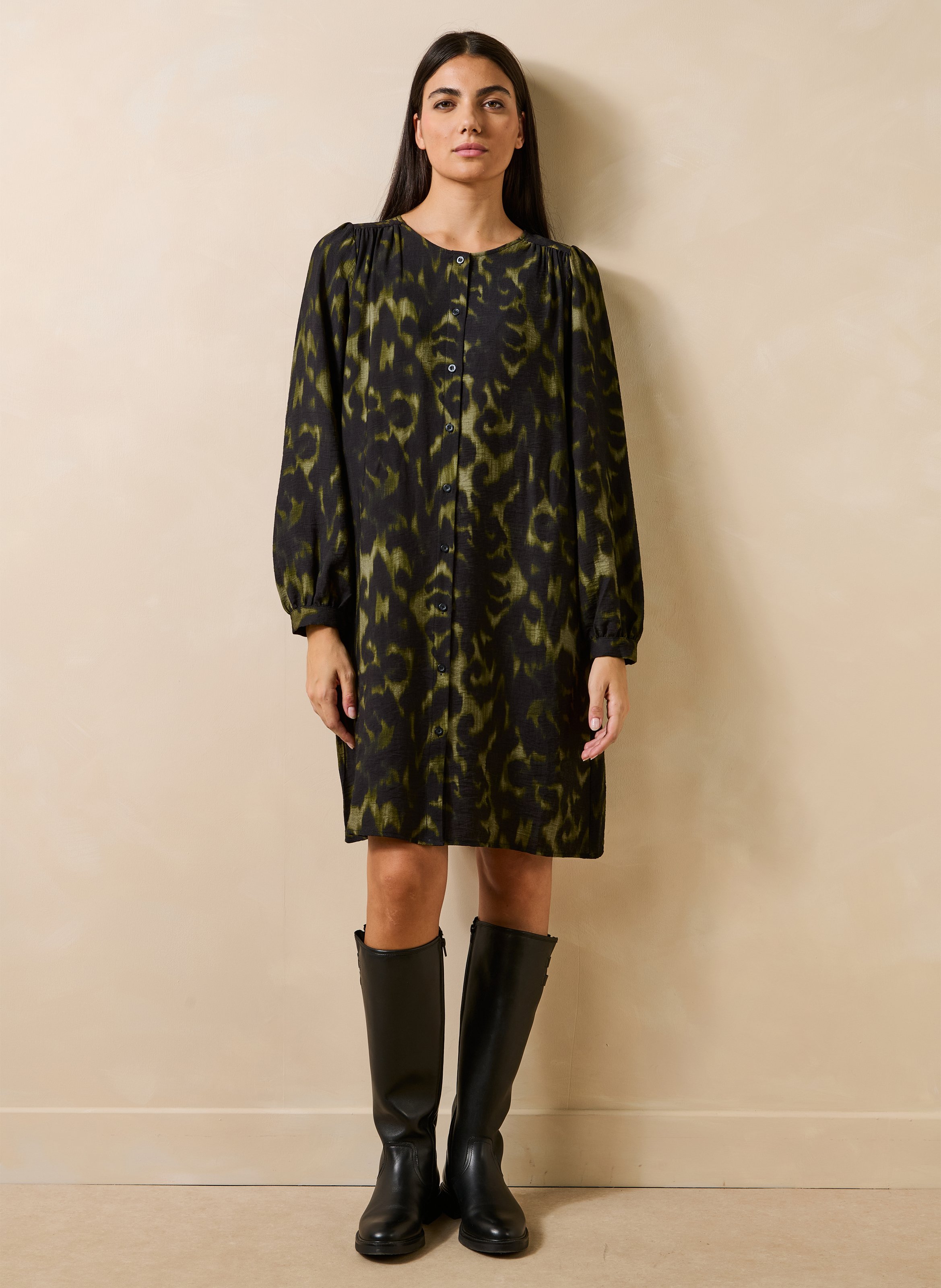 Loose-fitting round neck printed dress LA FEE MARABOUTEE Green