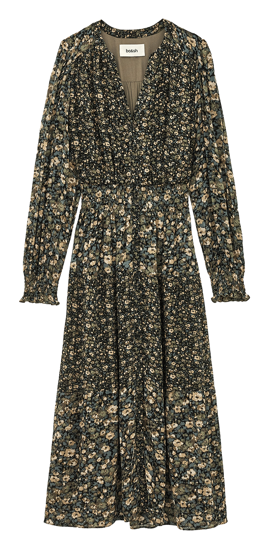 Midi-Kleid mit Blumenmuster BA&SH Khaki
