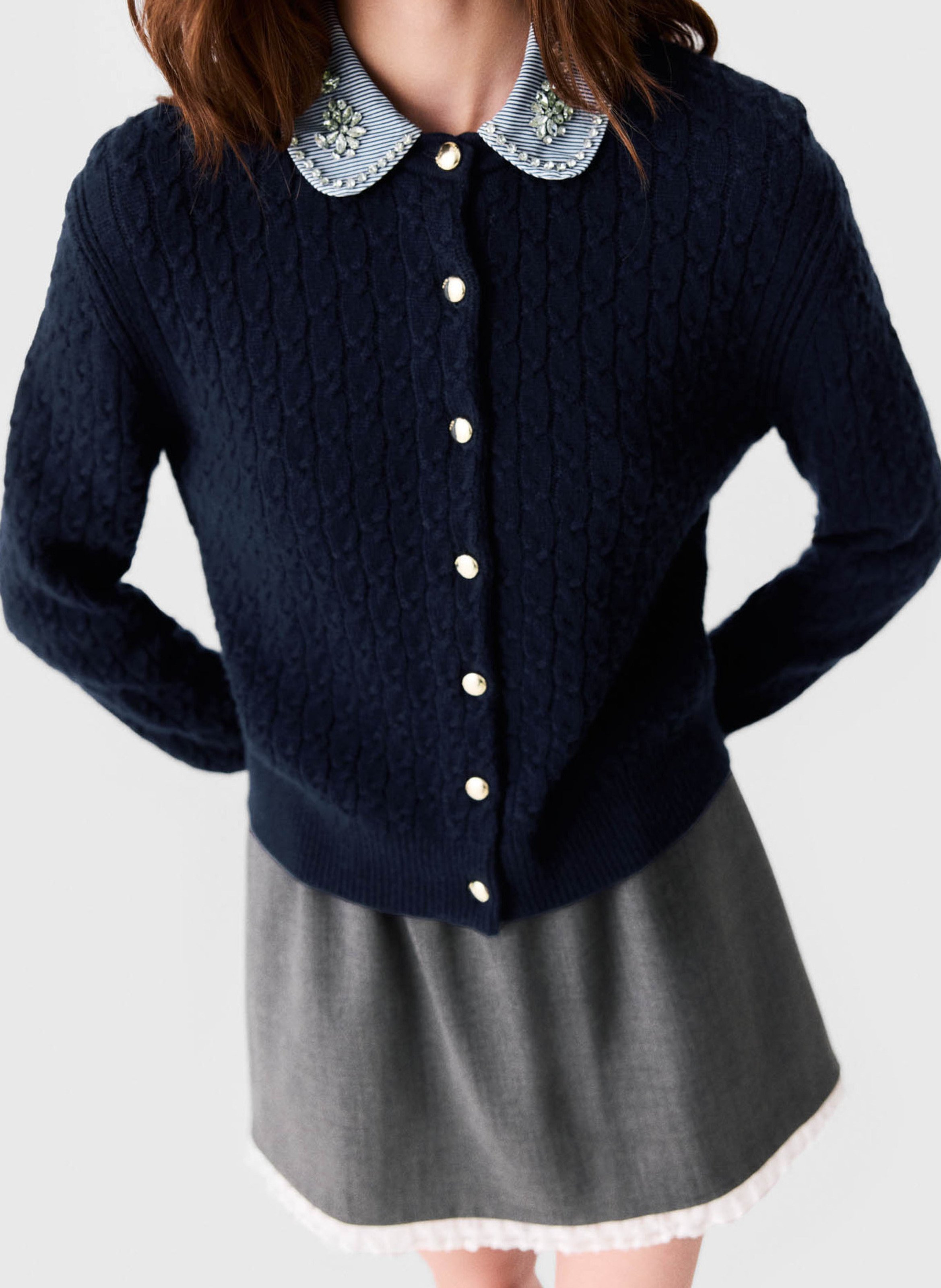 Peter Pan collar wool blend cardigan MAJE Blue