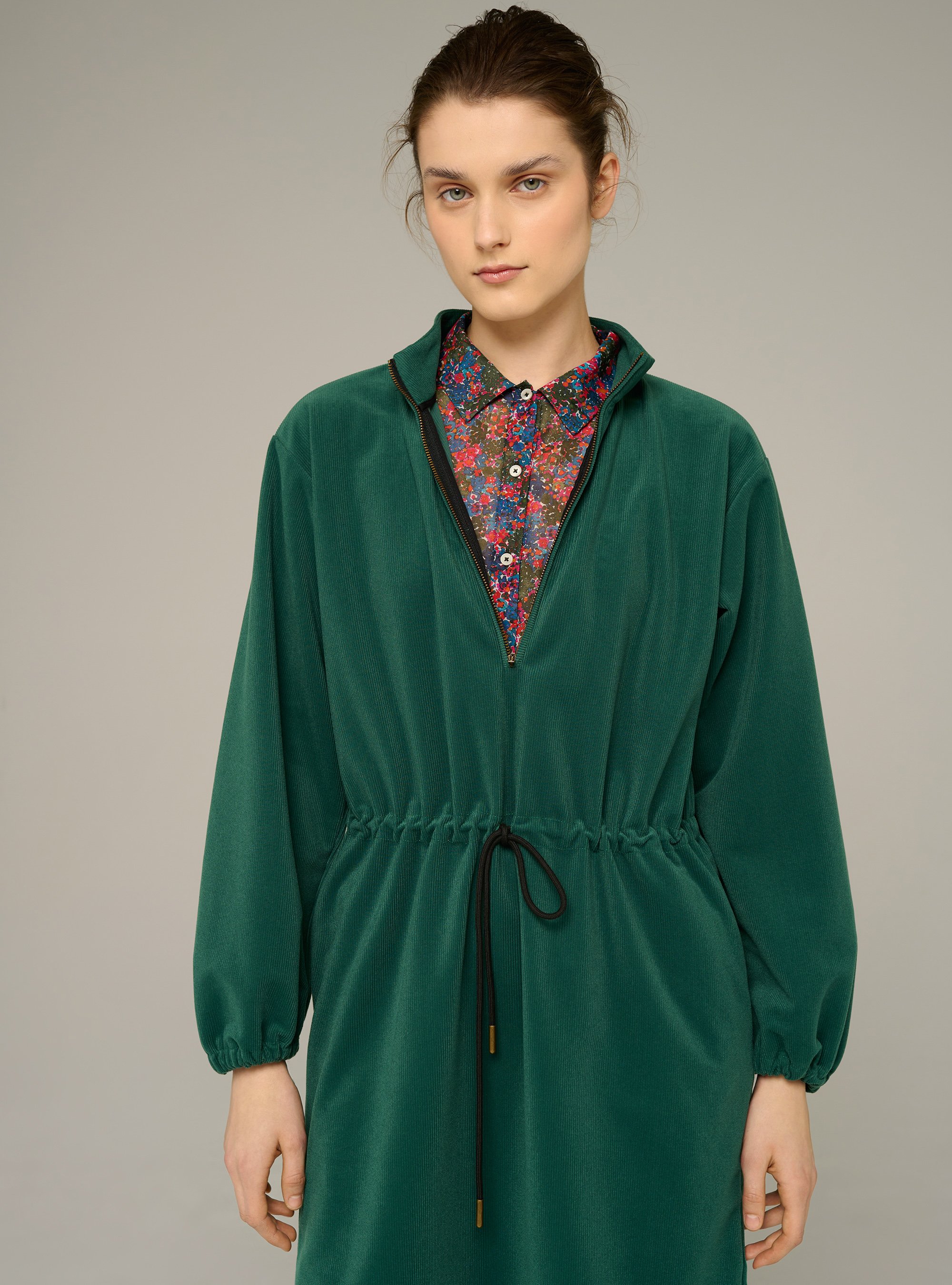 Robe en velours côtelé à col montant | Vert COTELAC ACOTE Femme