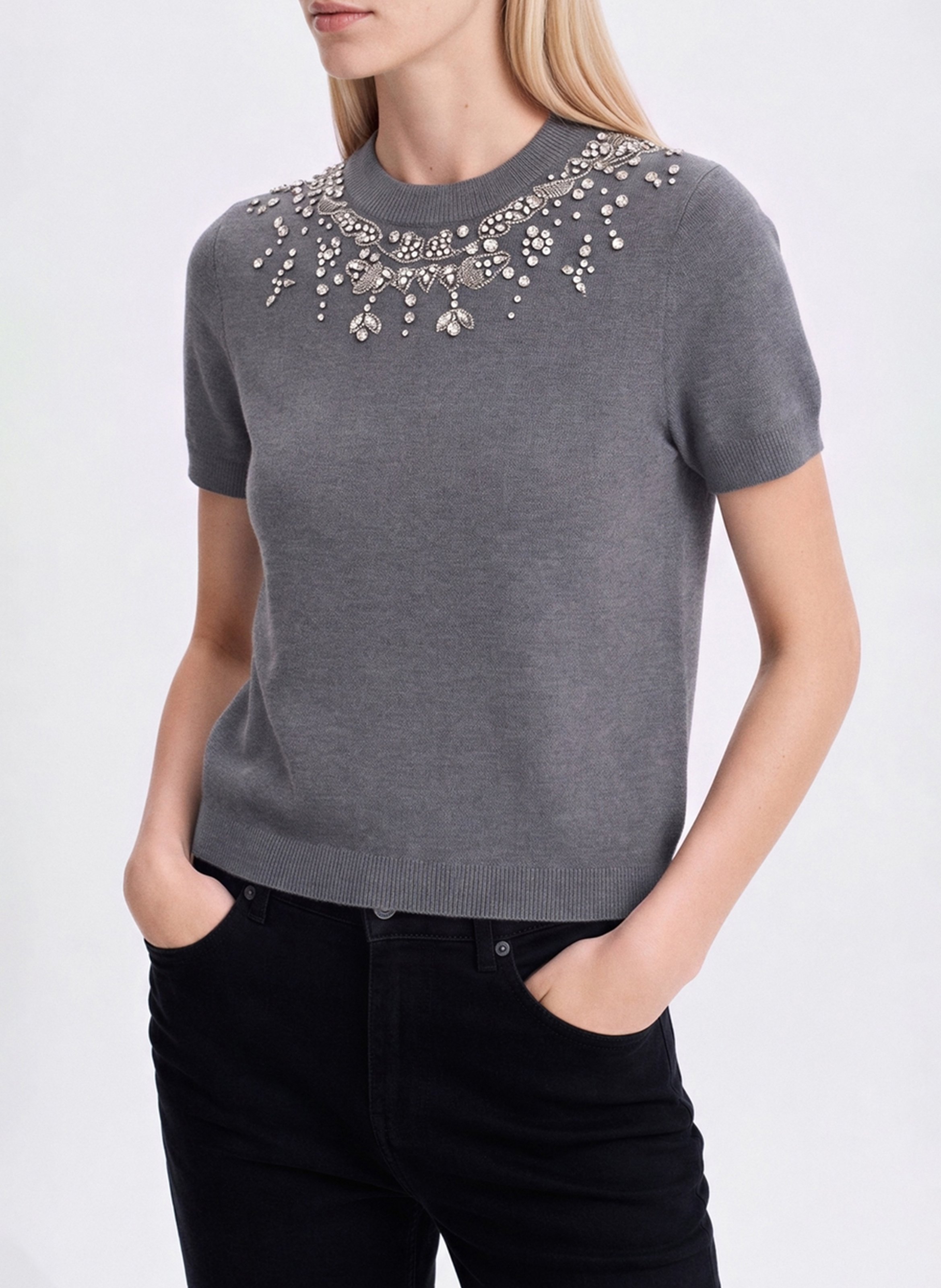 Round-neck wool-blend T-shirt VANESSA BRUNO Grey