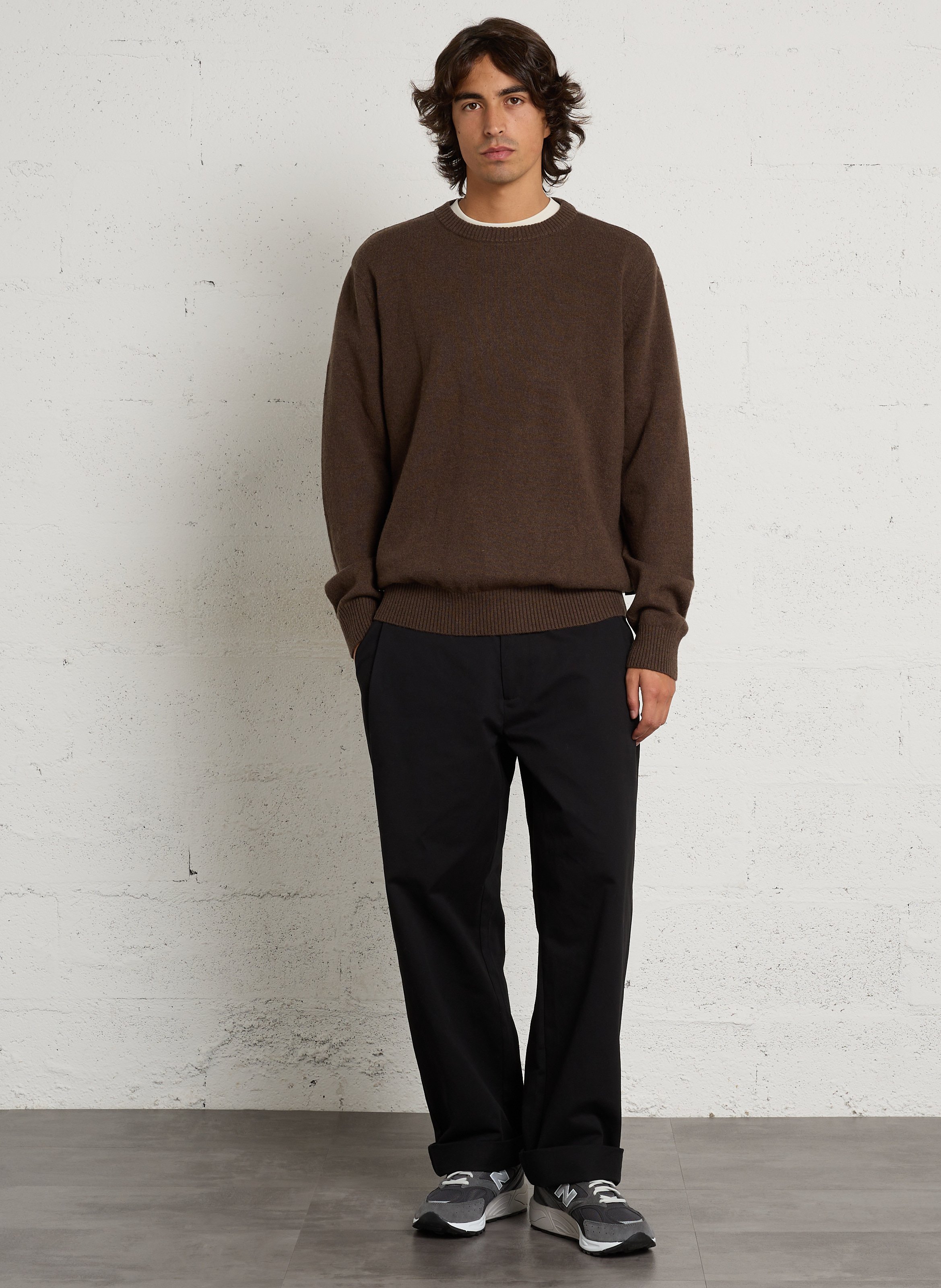 Round-neck wool-blend straight-cut sweater MINIMUM Brown