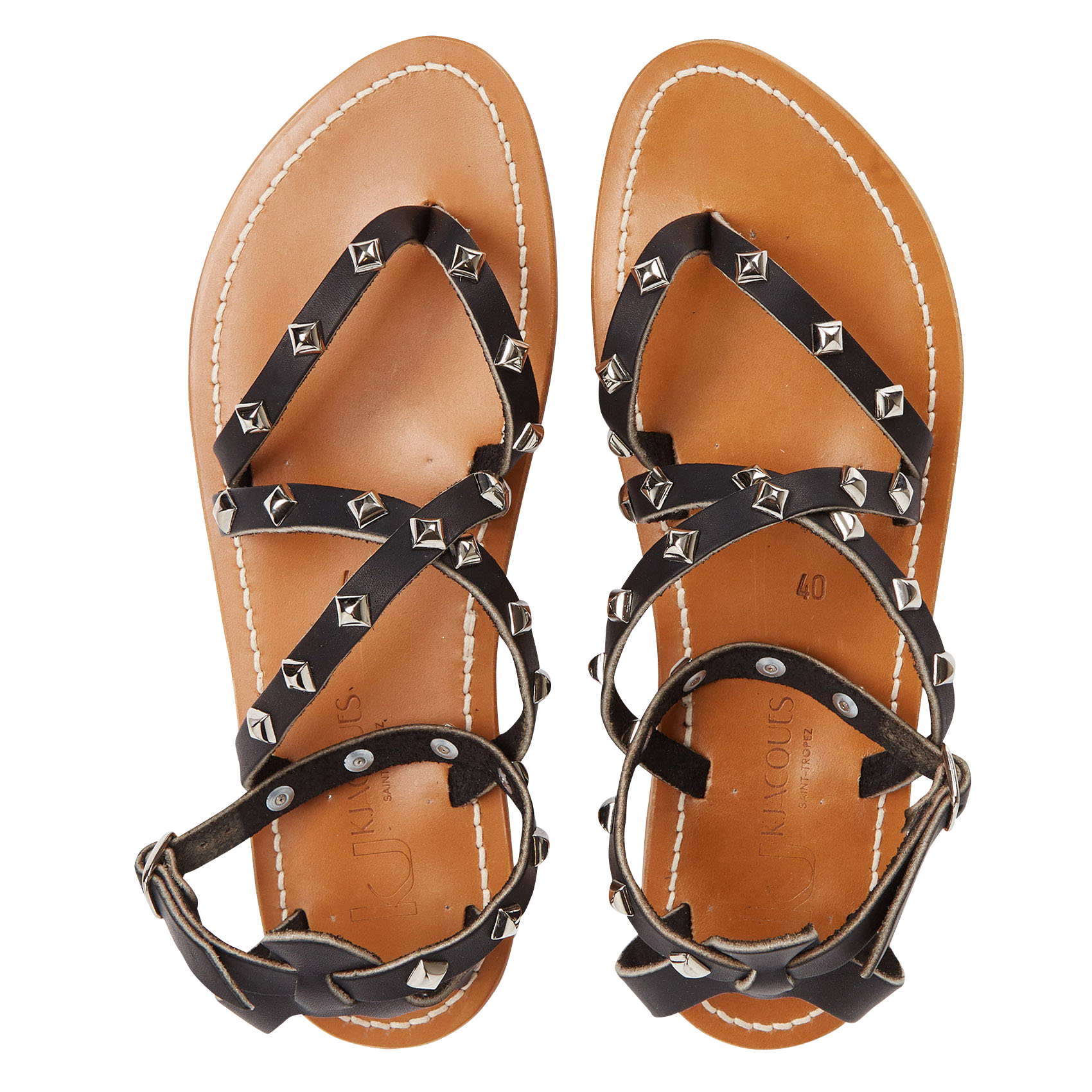 Flat studded leather sandals K JACQUES Black