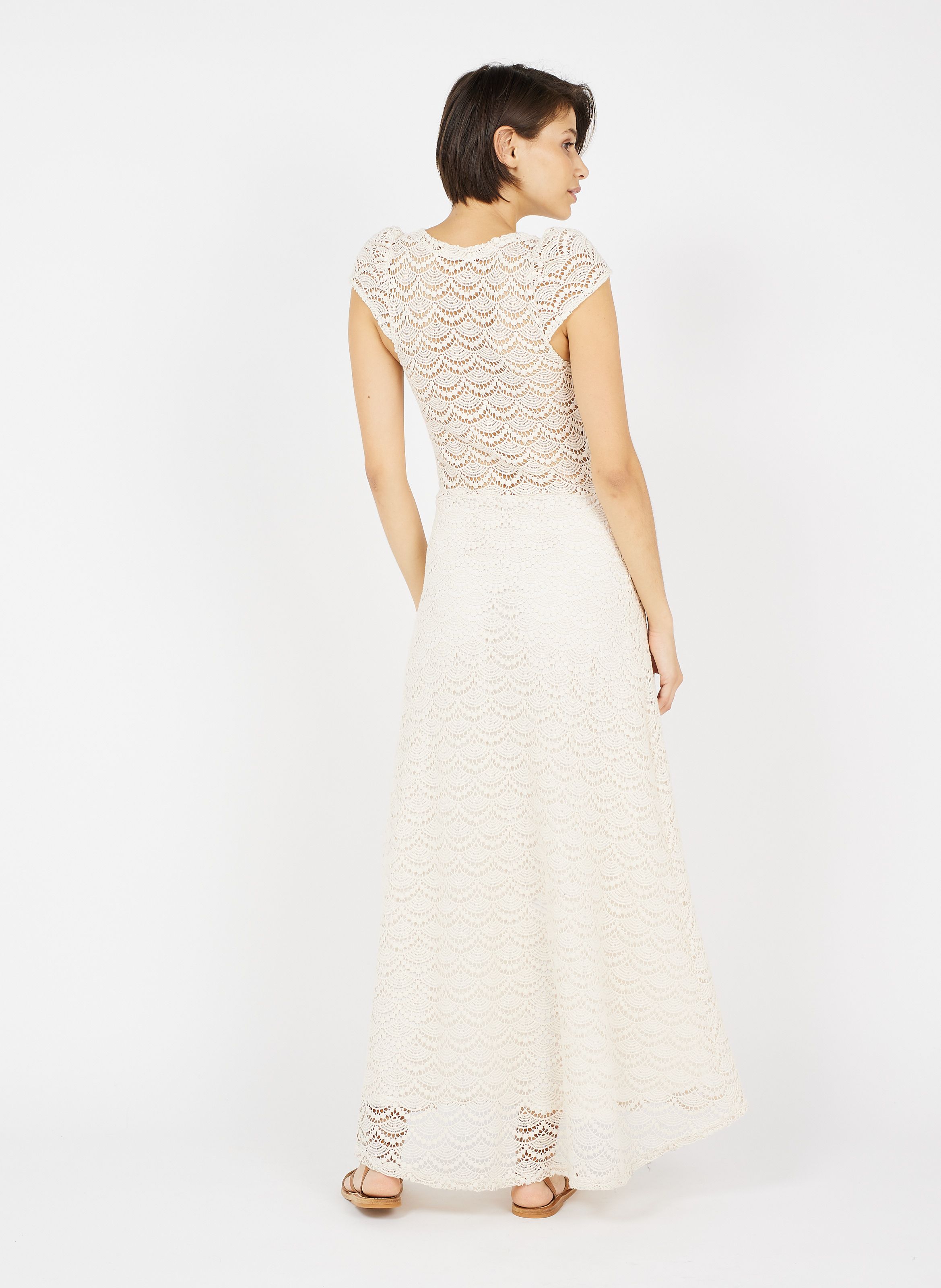 Robe longue en crochet Beige