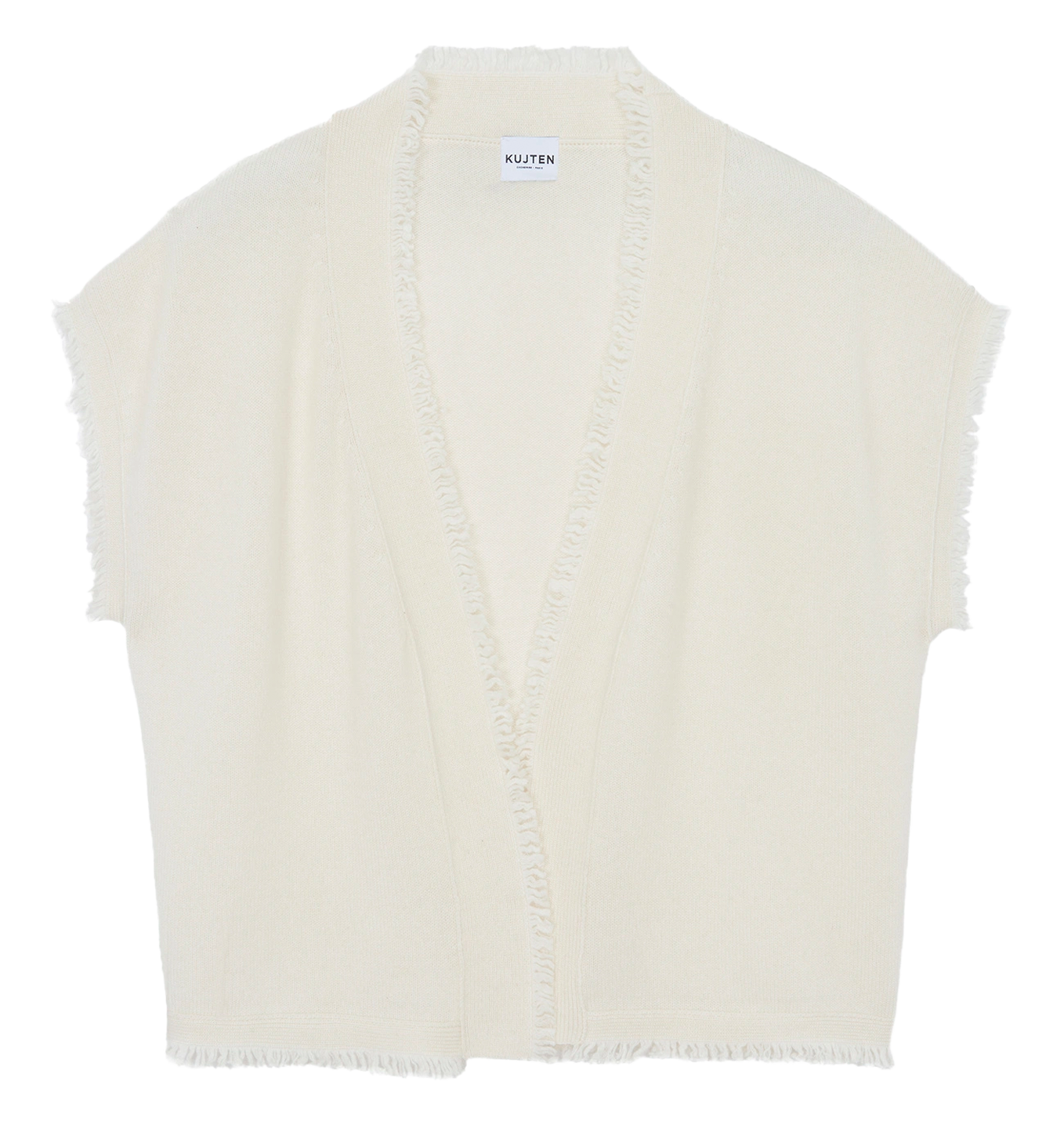 Open vest van gebreid kasjmier met franjes KUJTEN Wit