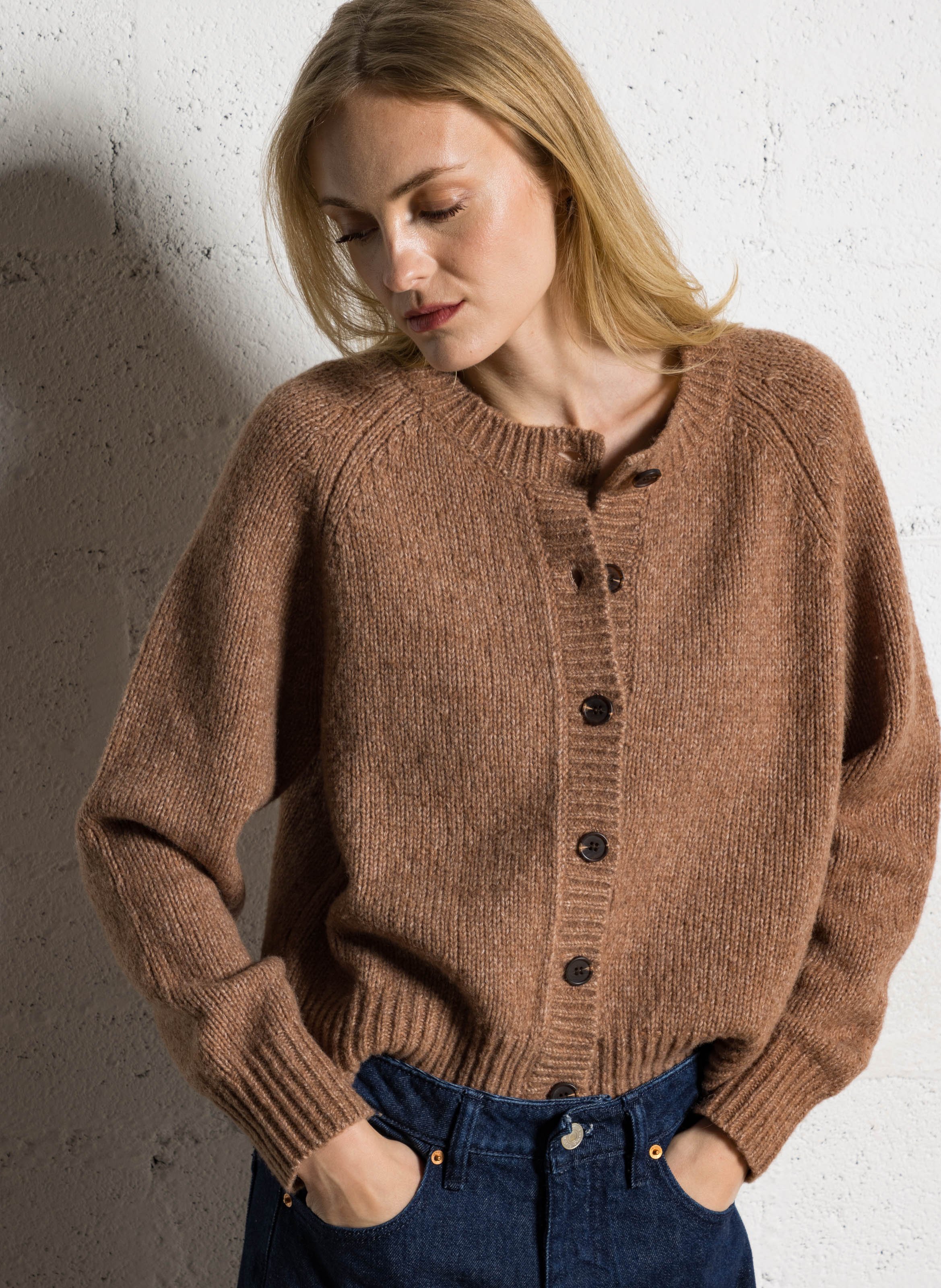 Straight buttoned cardigan in mixed wool JC SOPHIE Brown