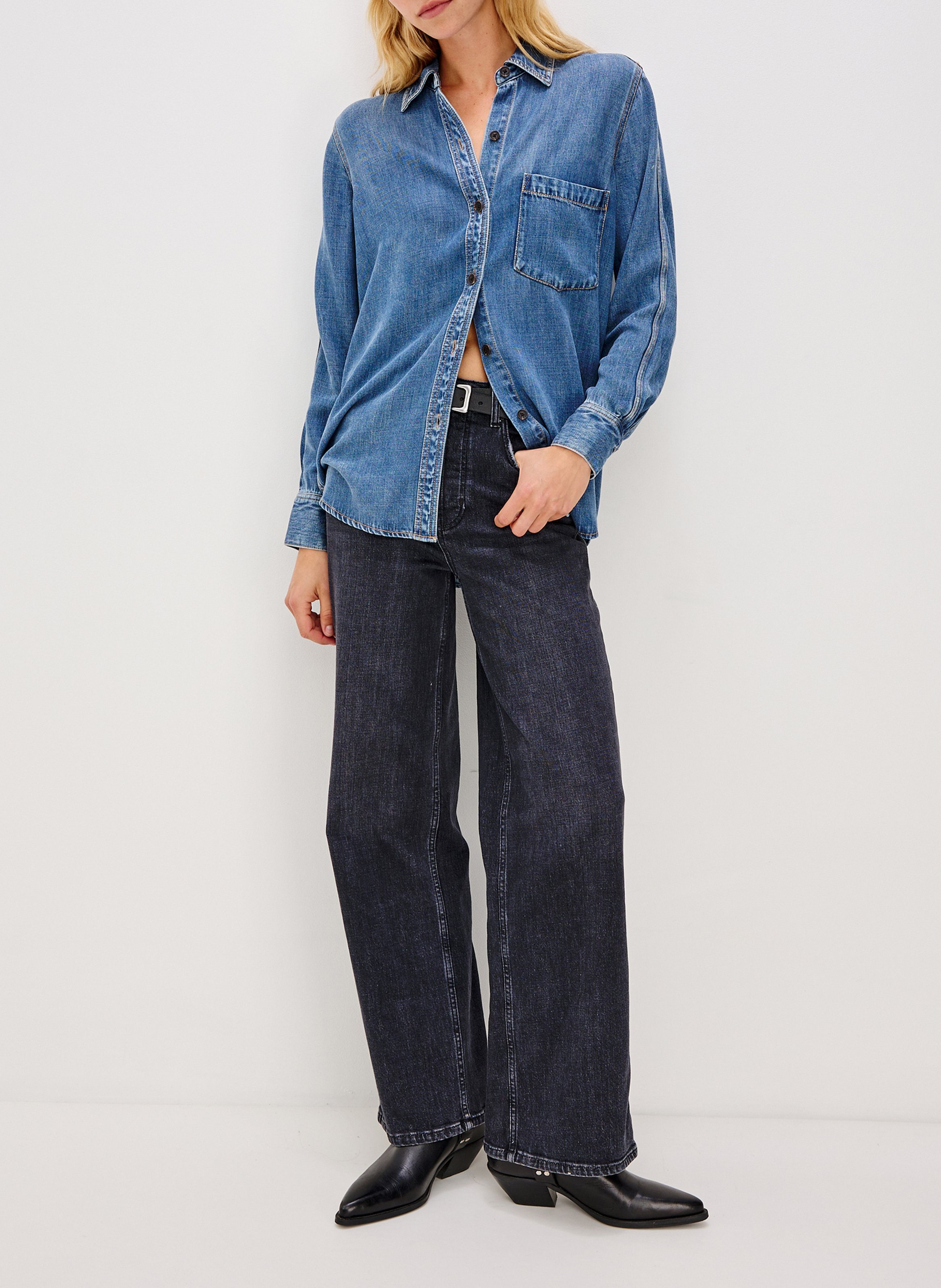 Chemise col classique en denim RAILS Bleu