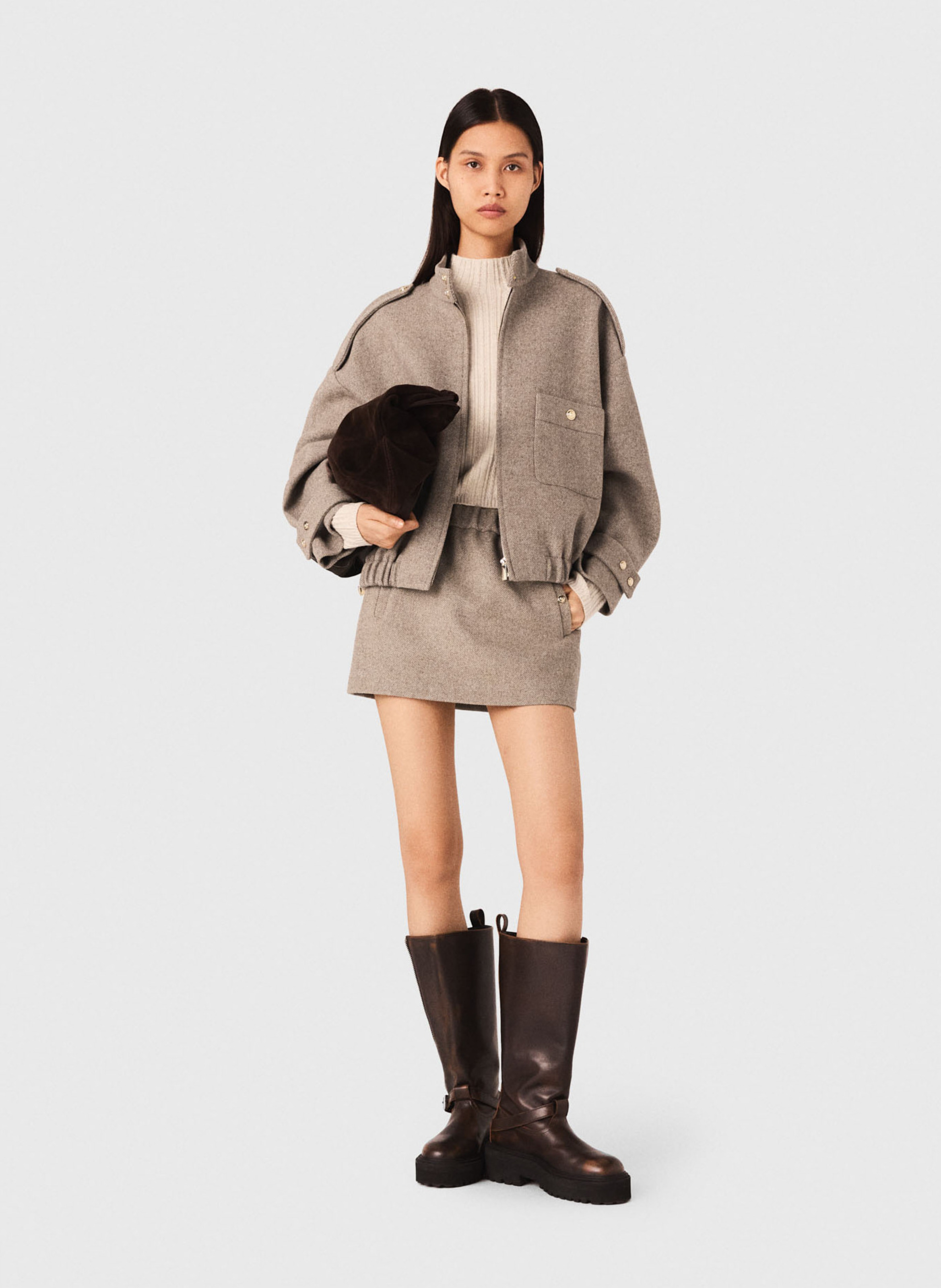 Blouson col montant en laine mélangée MAJE Beige