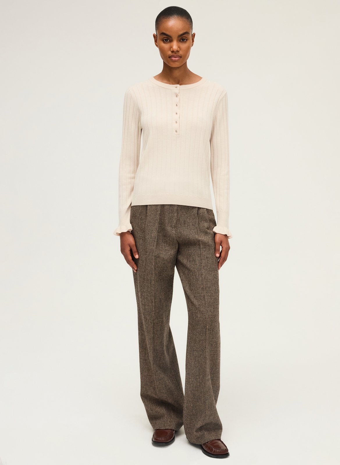 Pull droit col rond en laine mélangée PABLO Beige