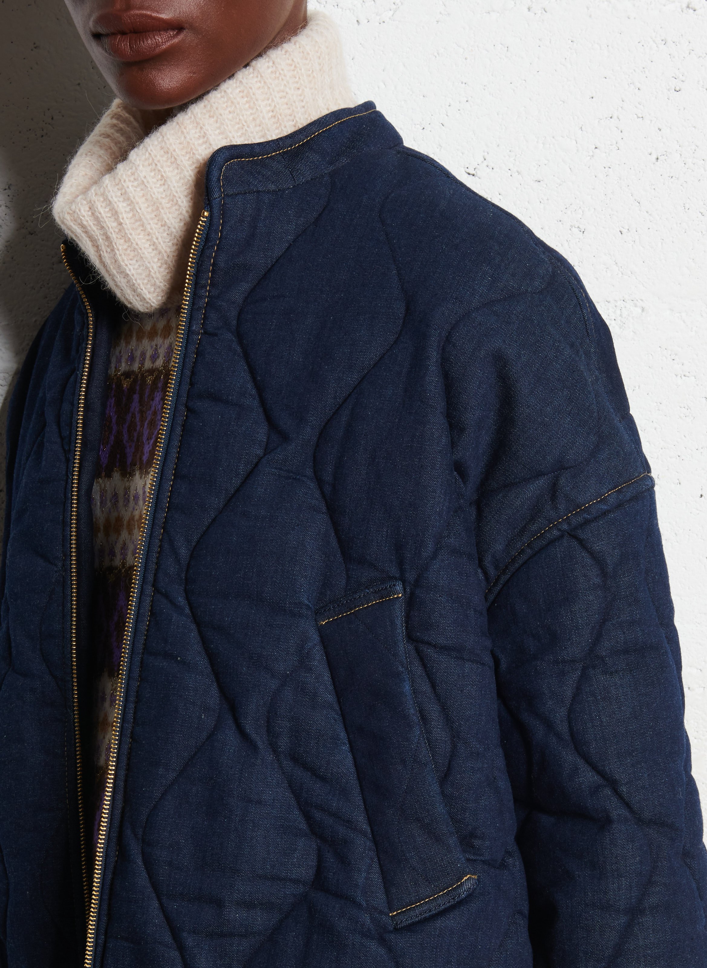 Veste col montant en denim de coton mélangé LIU JO Bleu