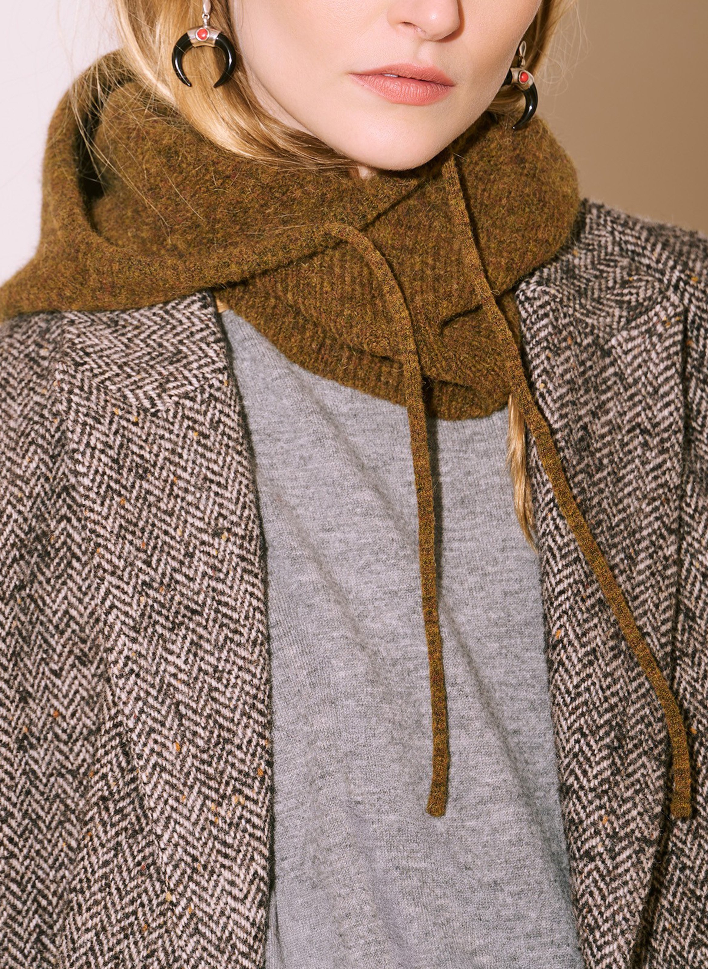 Cagoule unie en laine mélangée MKT Kaki