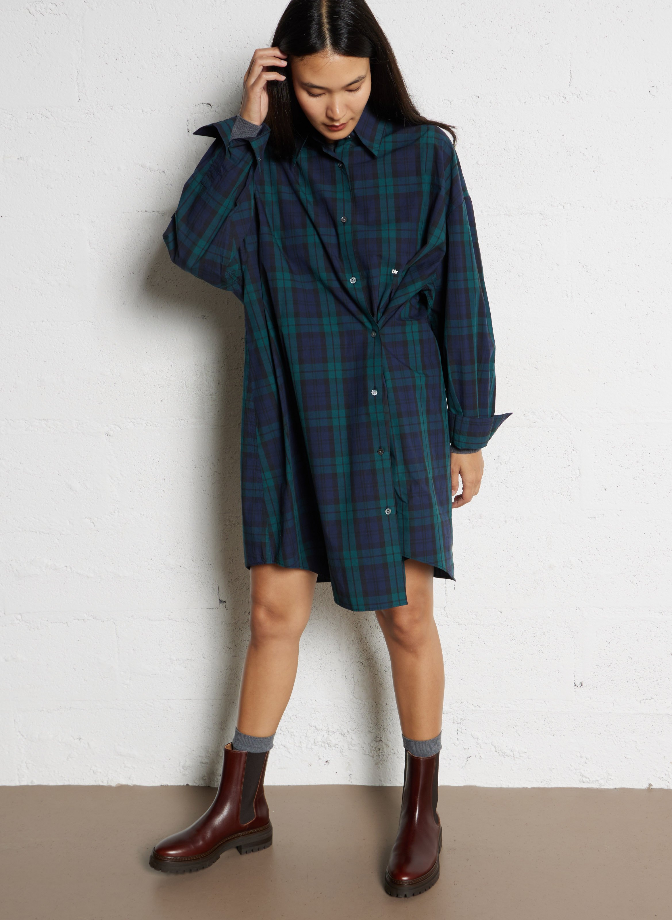 Geruite hemdjurk met klassieke kraag BELLEROSE Wit