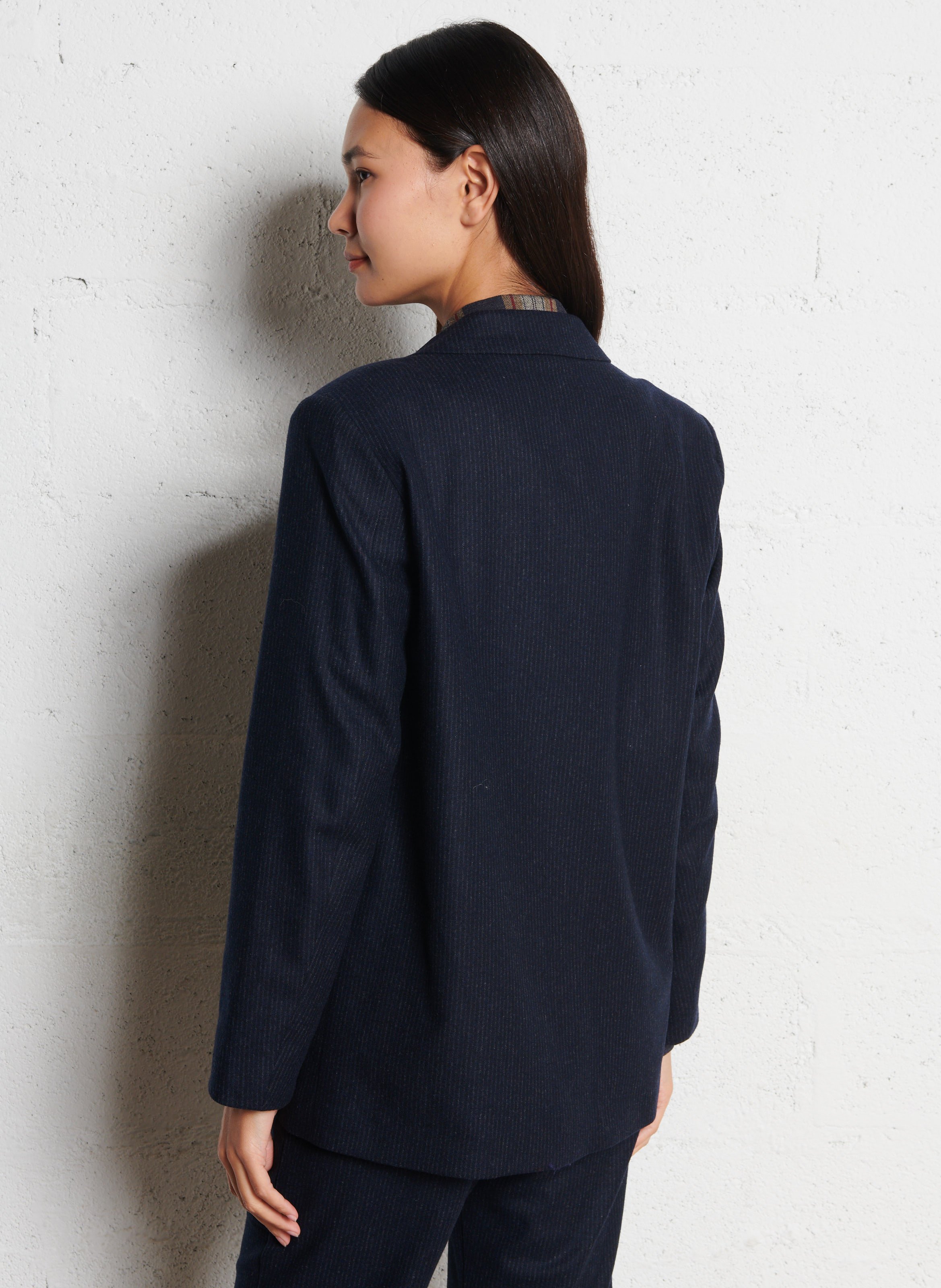 Veste droite col tailleur rayée en laine mélangée DIEGA Bleu