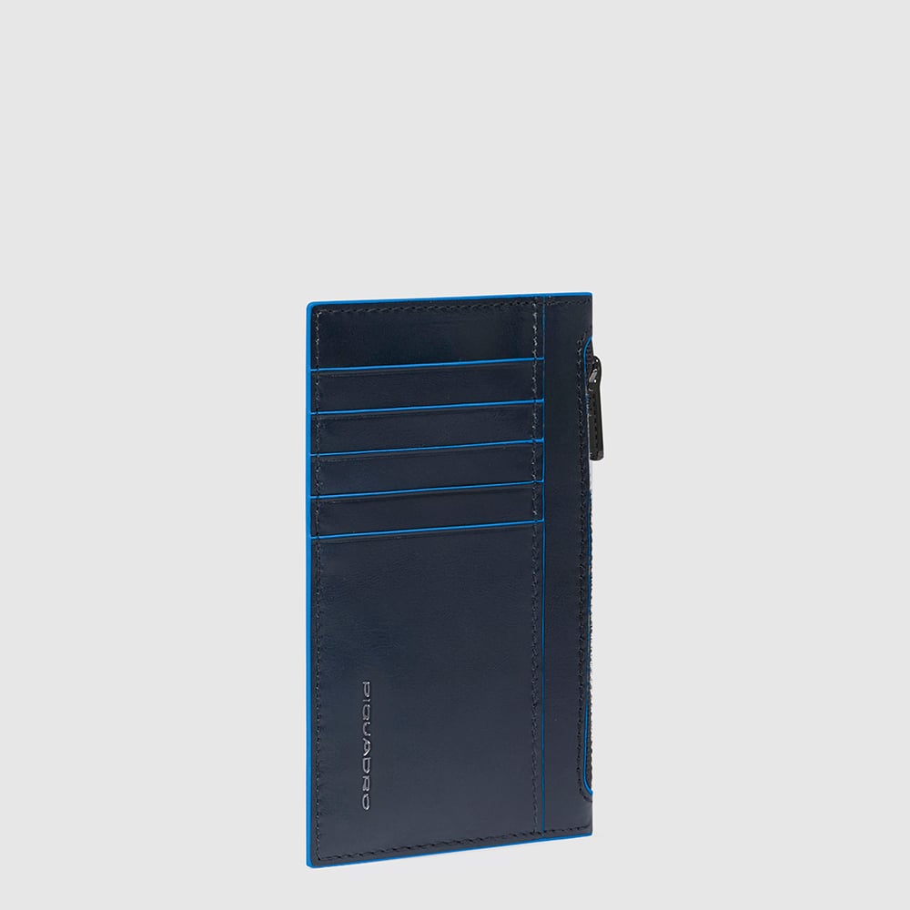 Slim leather credit card holder for men with coin pocket and RFID protection PIQUADRO Blue