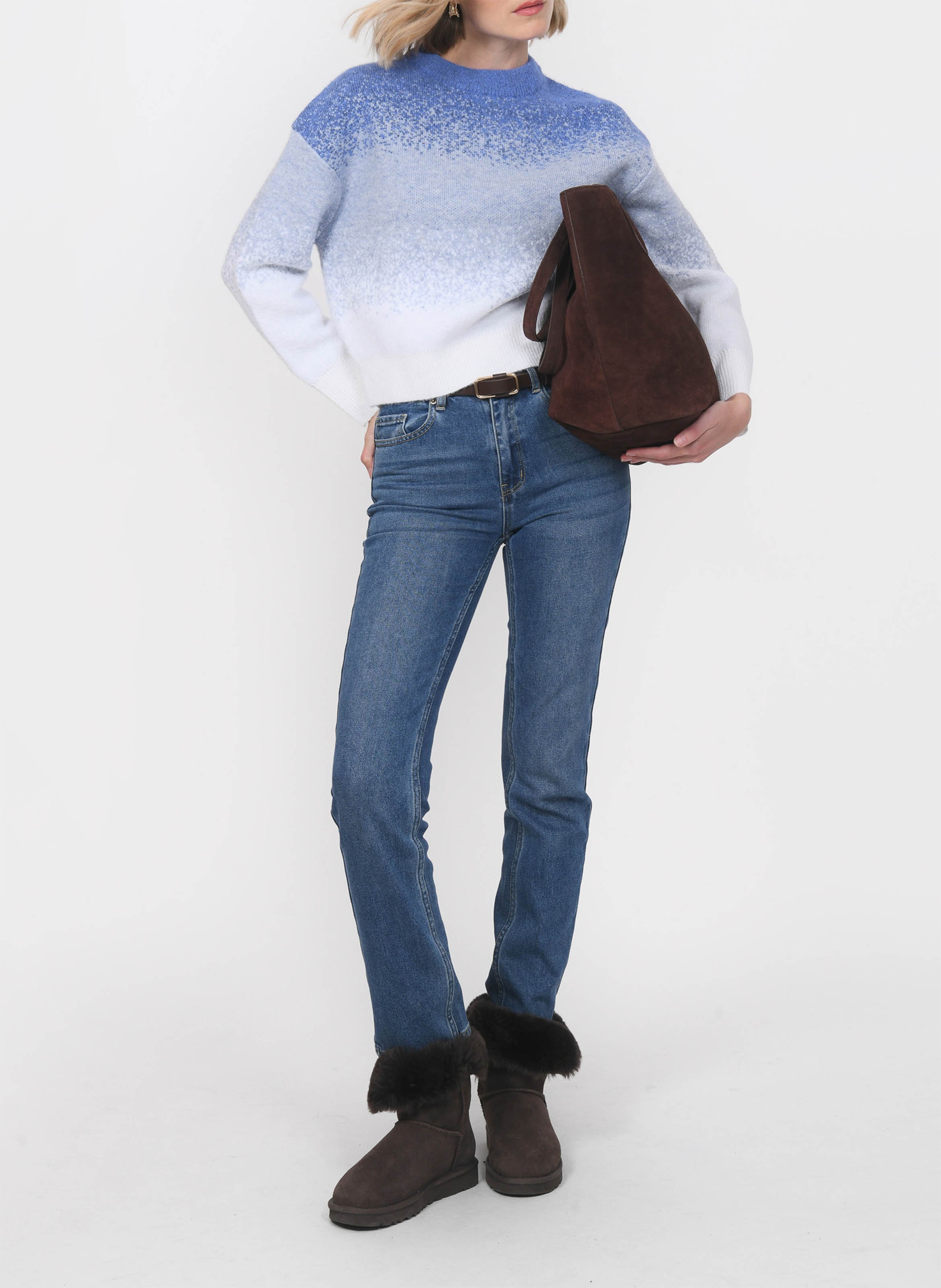 Pull oversize col rond en maille KOOKAI Bleu