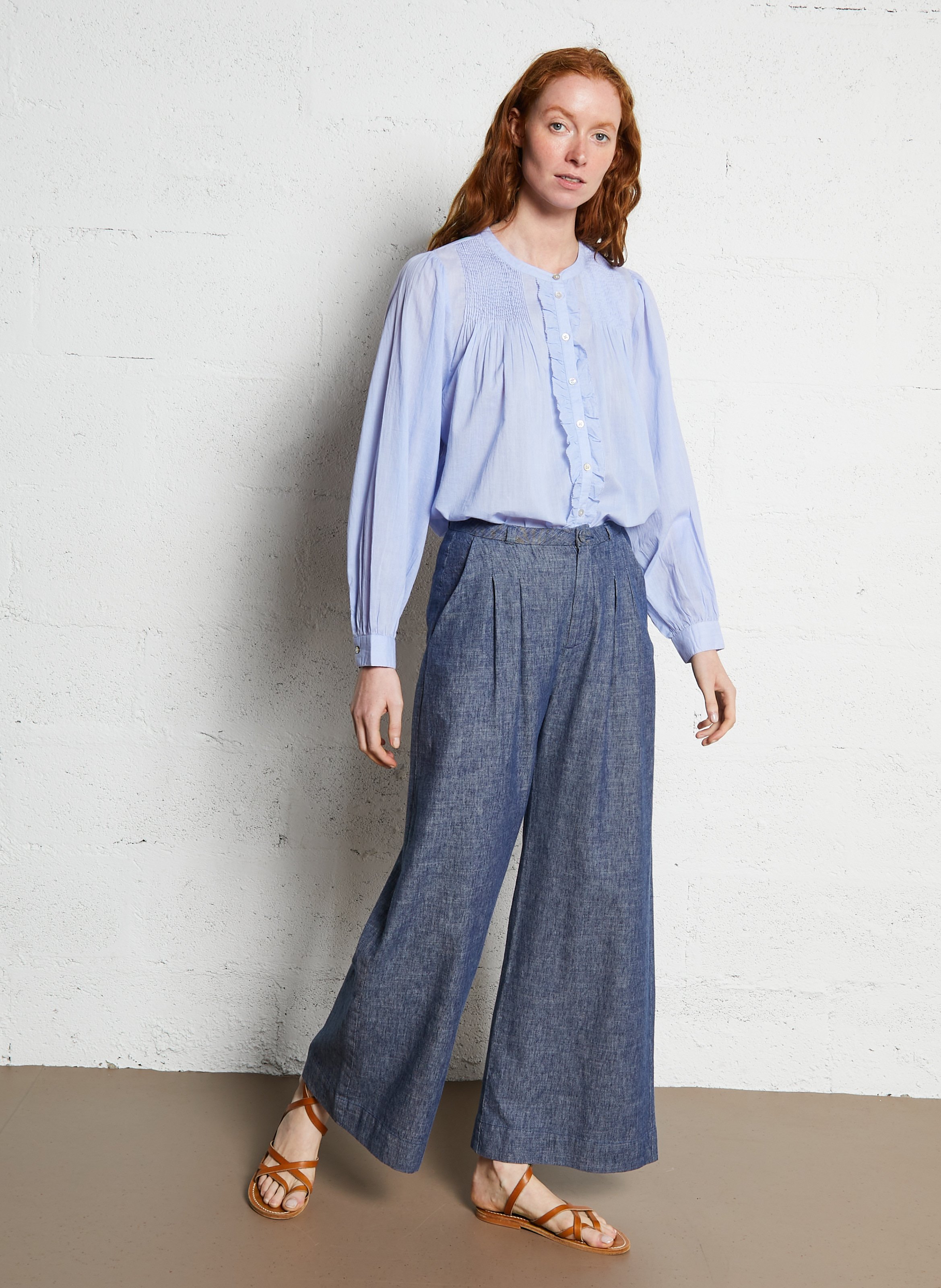 Round-neck organic cotton shirt EMILE ET IDA Blue