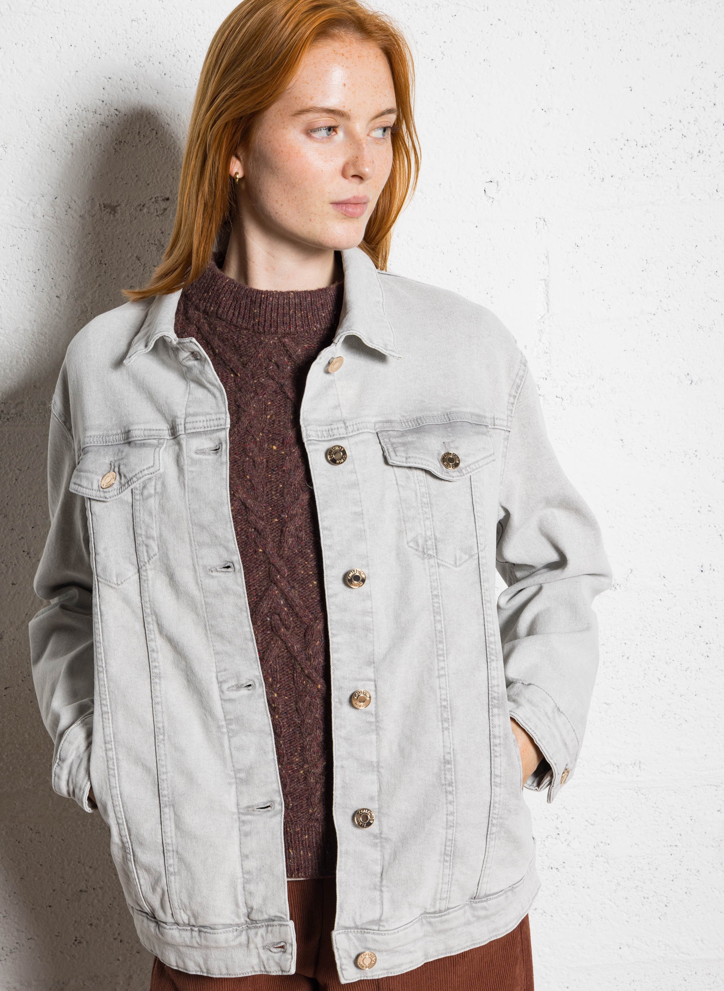 Straight-cut cotton denim jacket MAISON 123 Grey