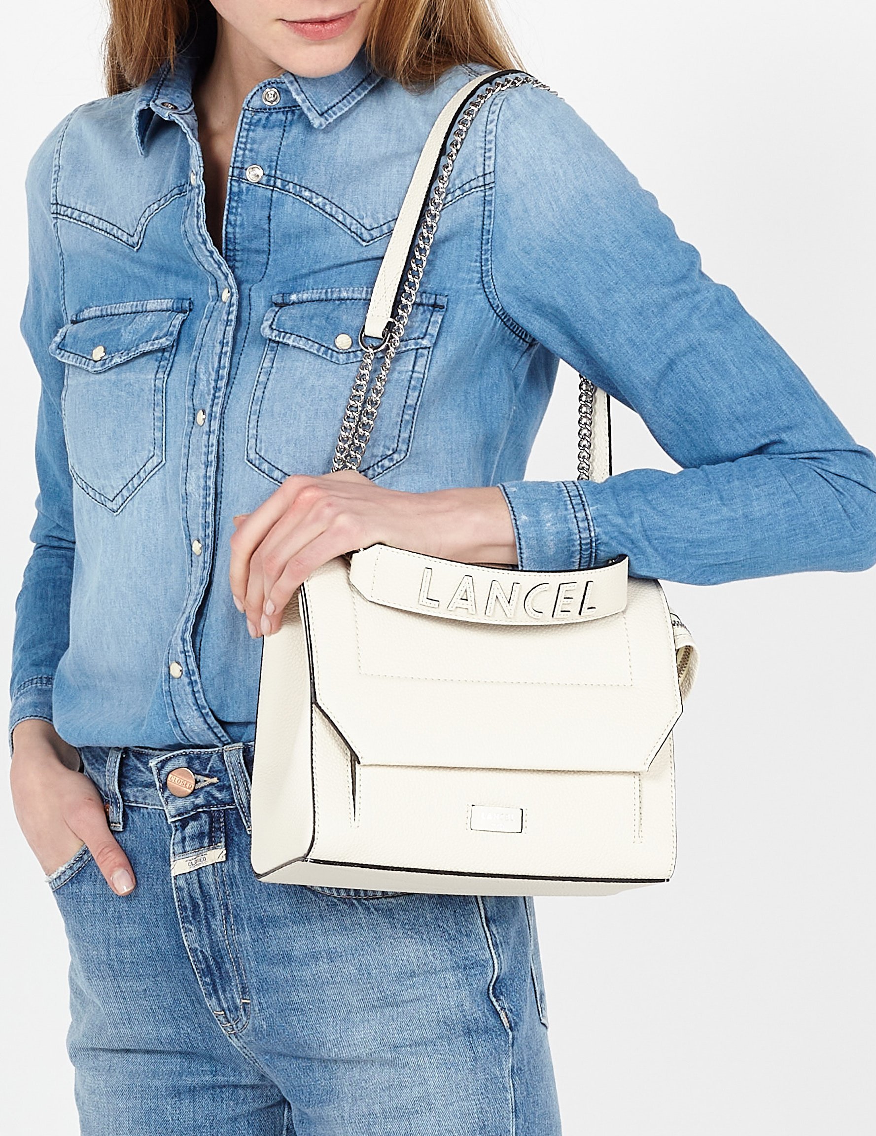 Umschlagtasche aus genarbtem Leder LANCEL Weiss