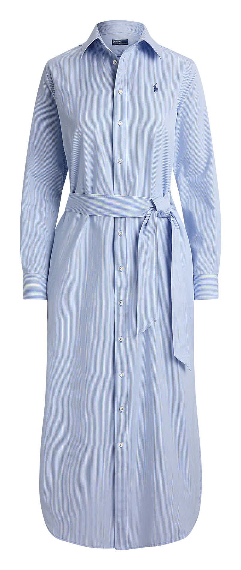 Langes Baumwollkleid mit klassischem Kragen POLO RALPH LAUREN Blau