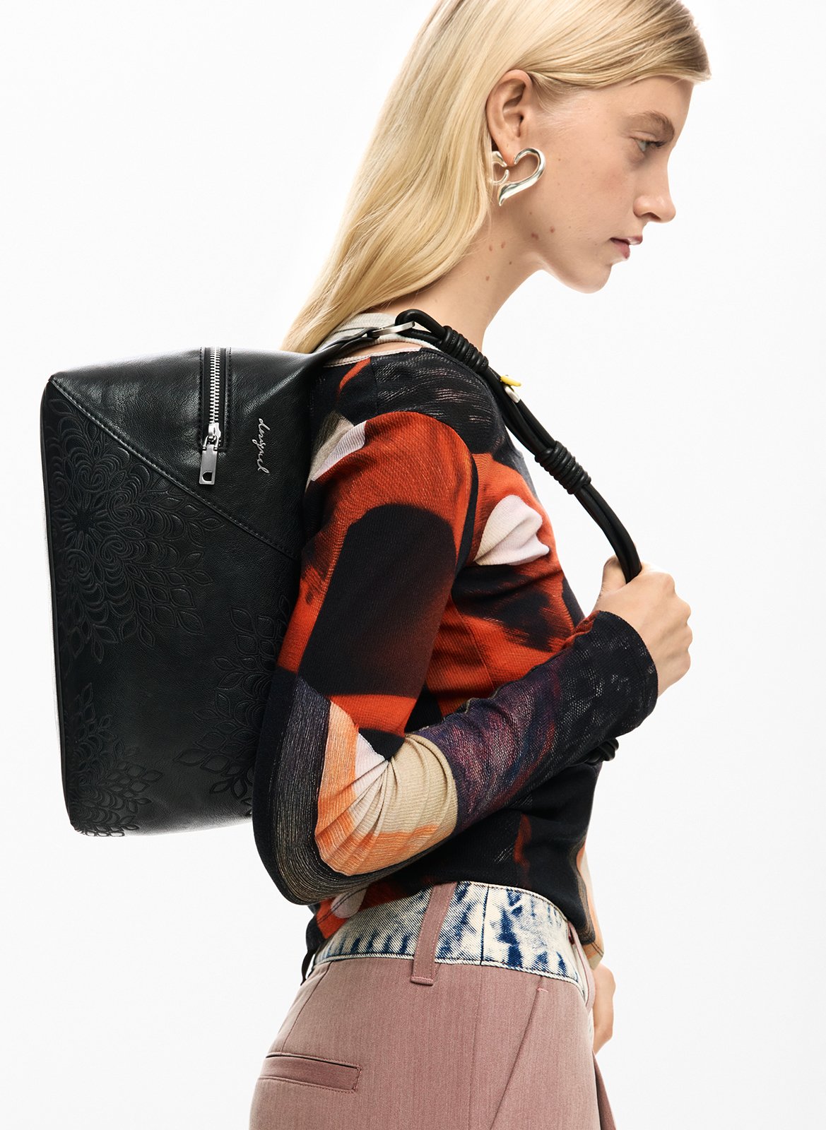 Umhängetasche mit Reißverschluss und Stickereien DESIGUAL Schwarz