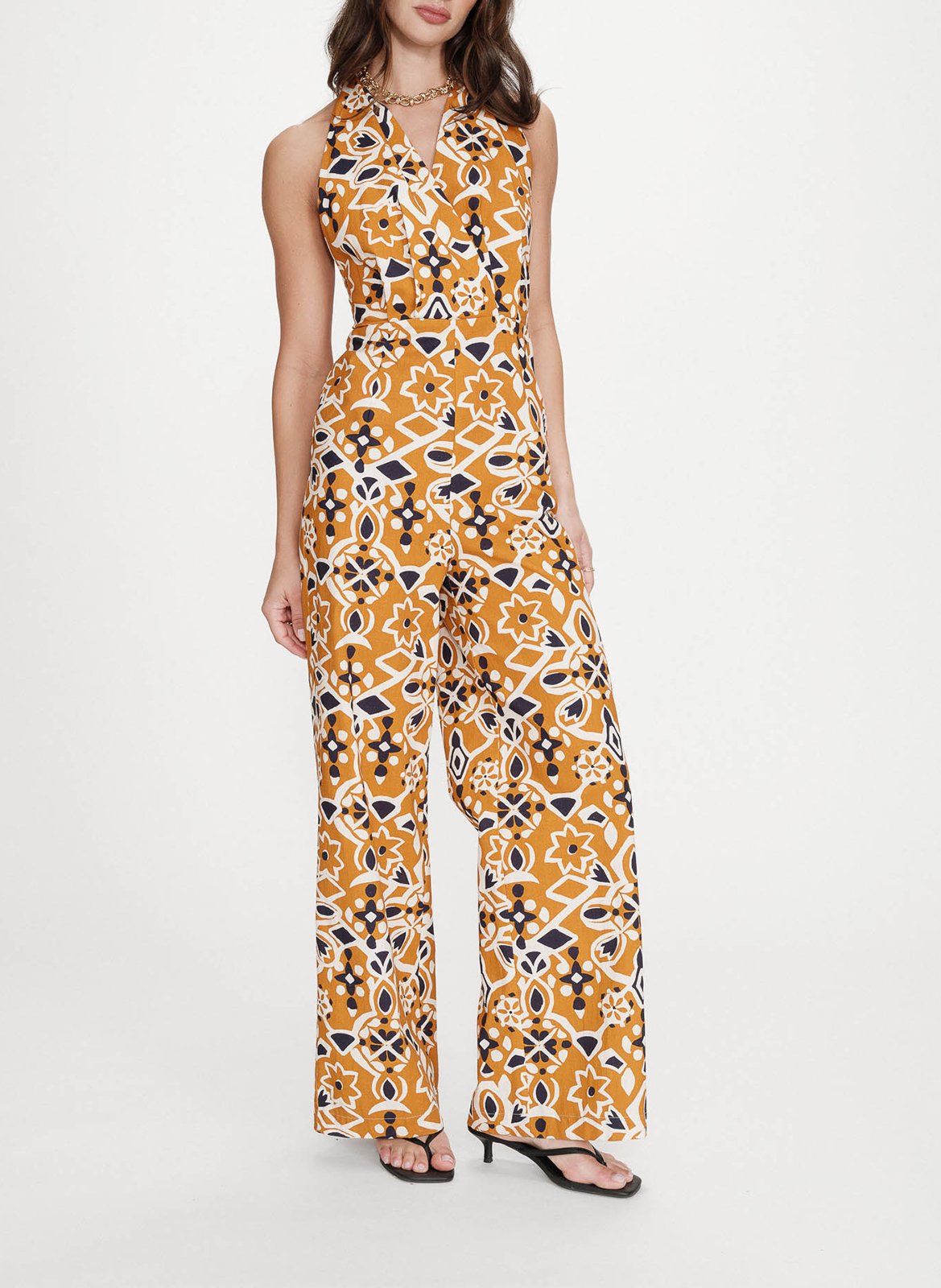 Jumpsuit with open back and print GRACE ET MILA Orange