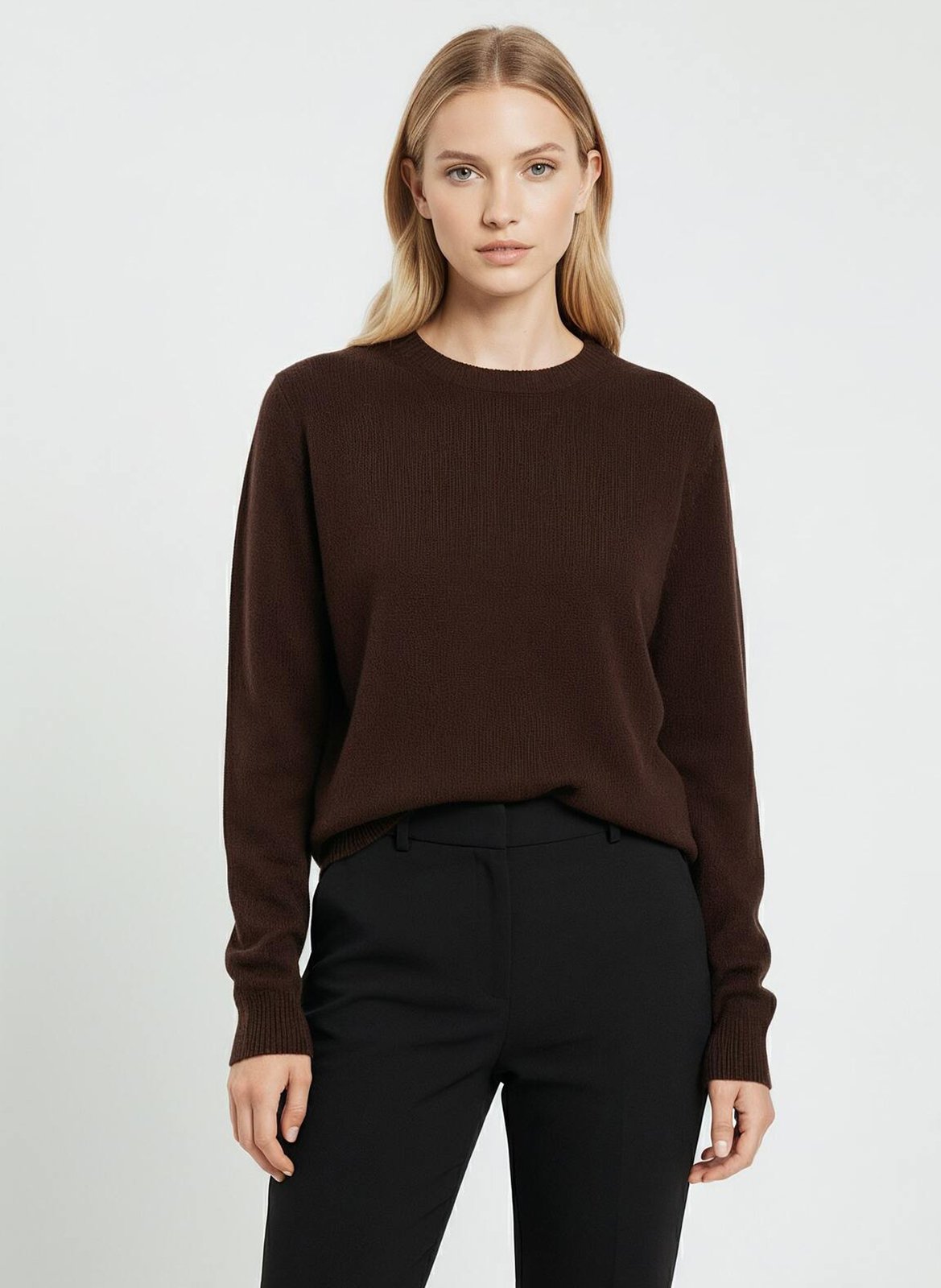 Pull droit col rond en maille PABLO Marron
