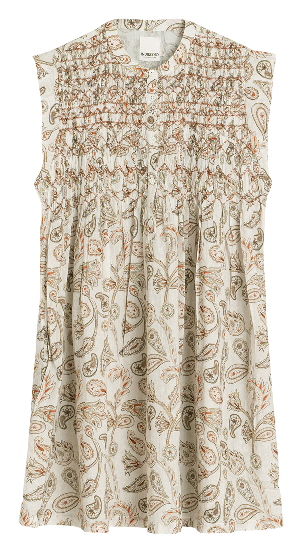 Kurzes ärmelloses bedrucktes weites Kleid INDI & COLD Khaki