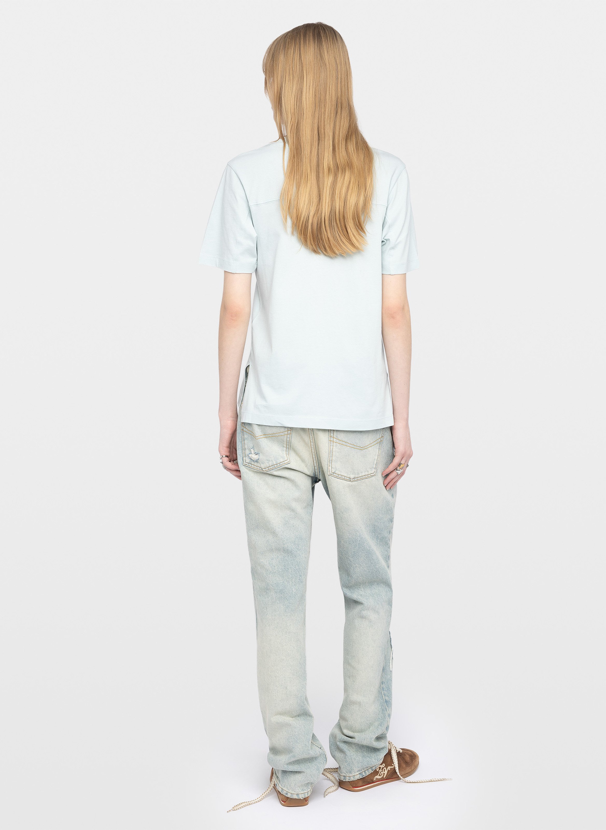 Tee-shirt manches courtes imprimé avec strass Blue