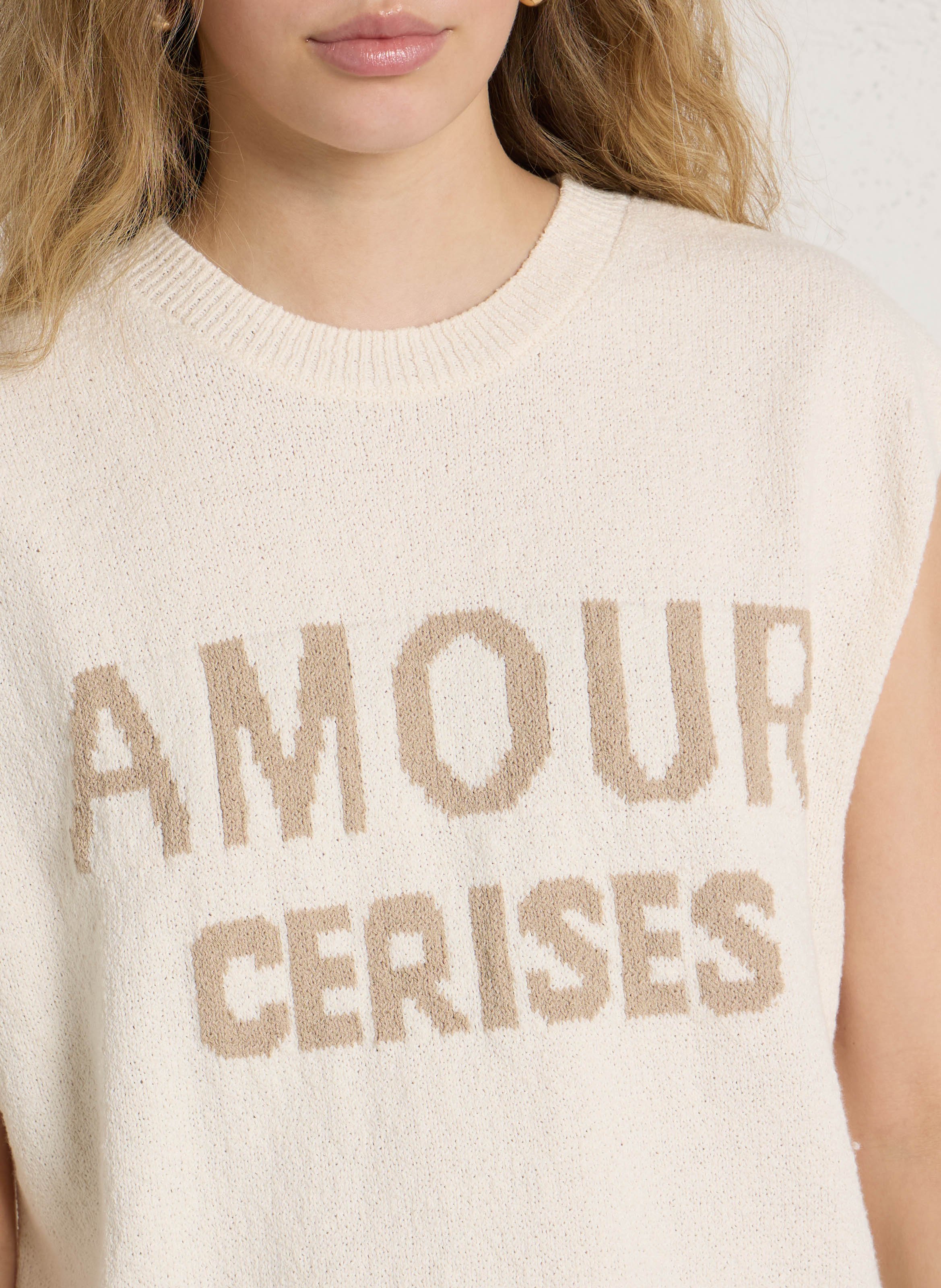 Pull sans manches col rond jacquard en coton mélangé LE TEMPS DES CERISES Bleu