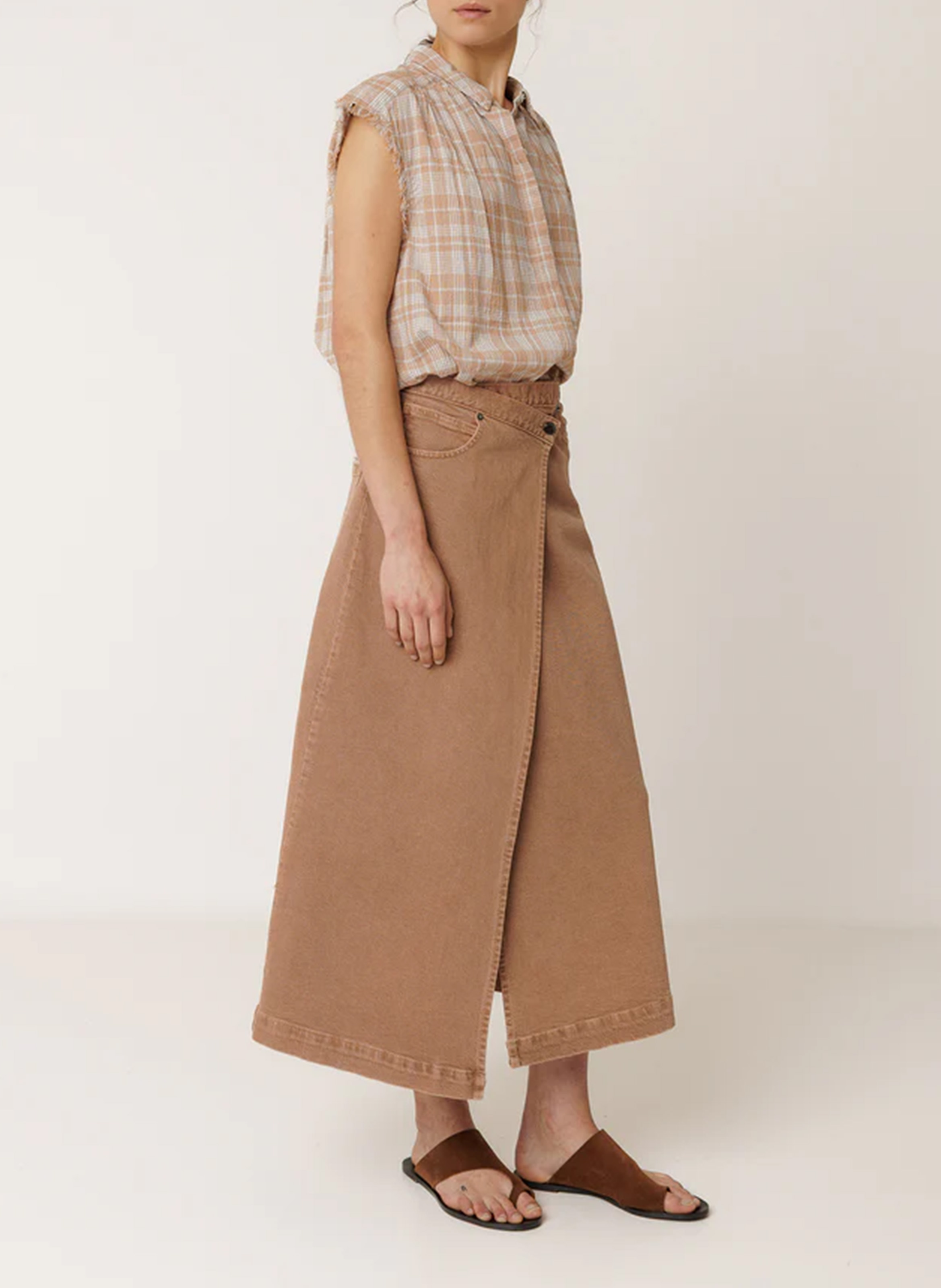 Sleeveless checkered shirt INDI & COLD Orange