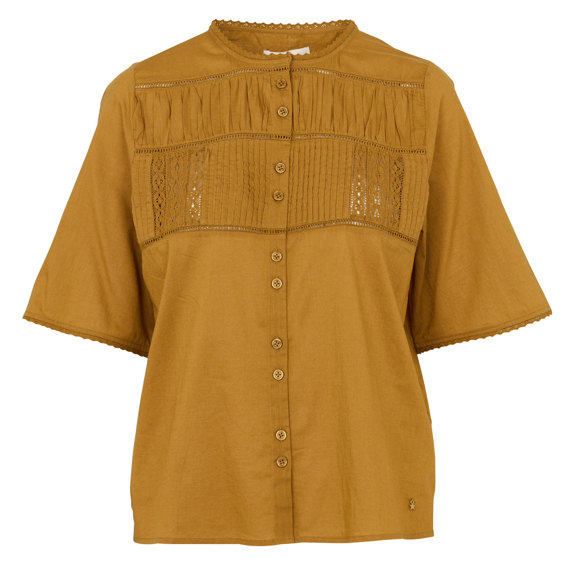 Short-sleeved embroidered blouse in plain color DES PETITS HAUTS