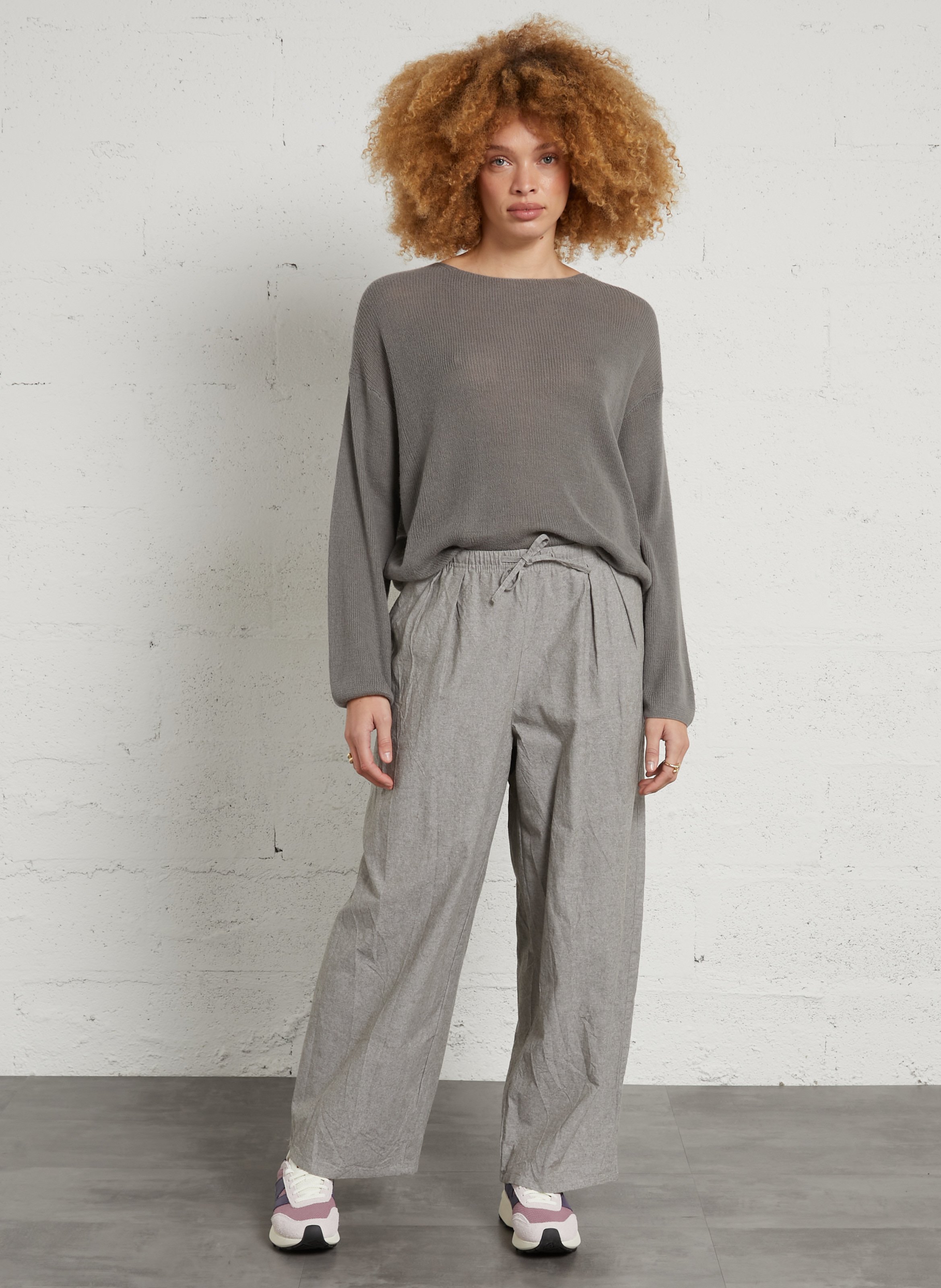 Pull oversize en coton et alpaga AMERICAN VINTAGE Gris