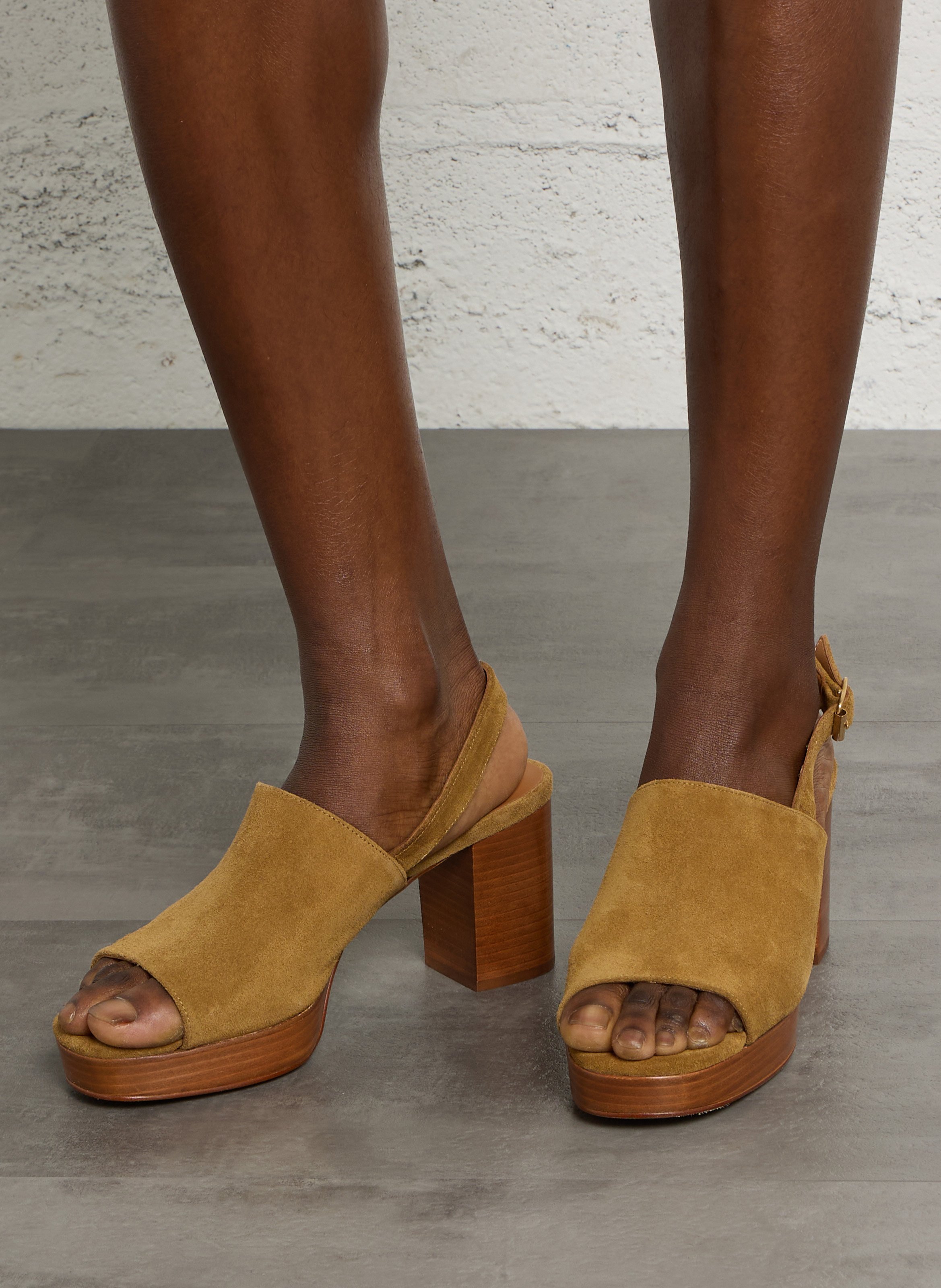 Sandales à talons en cuir velours RIVECOUR Marron