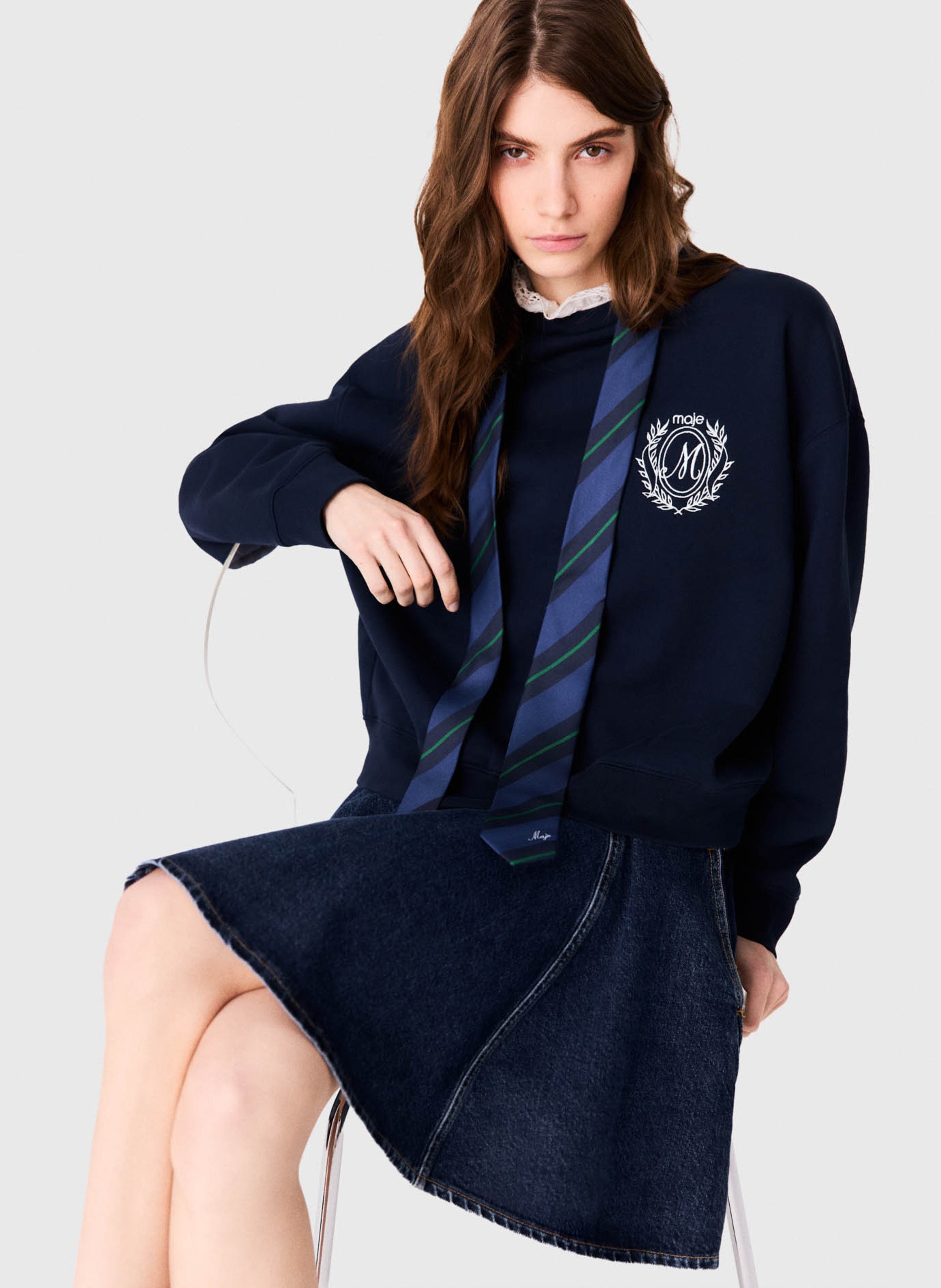 Rechte sweatshirt met juweeldetail in katoen MAJE Blauw