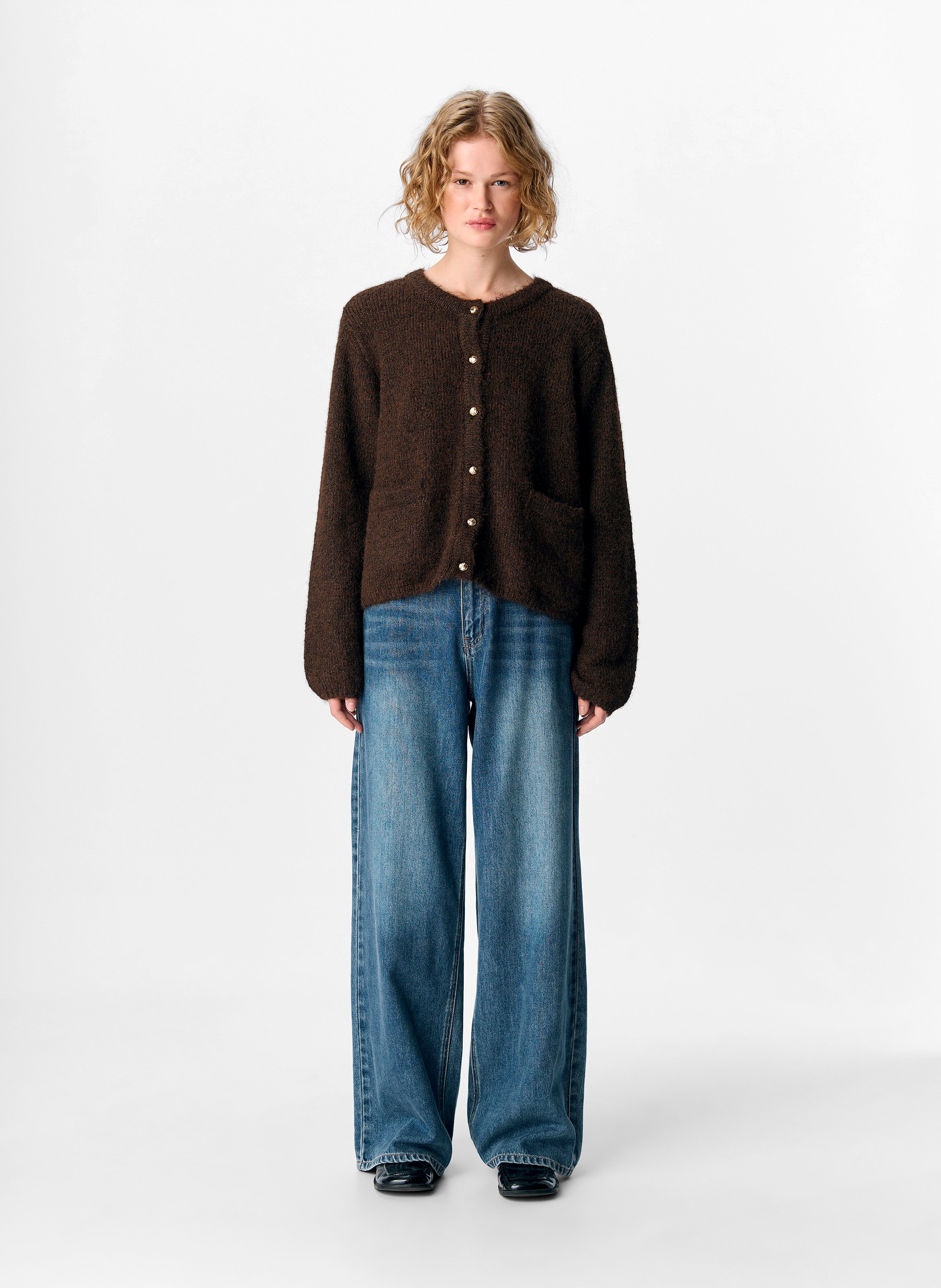 Round-neck cardigan OBJECT Brown