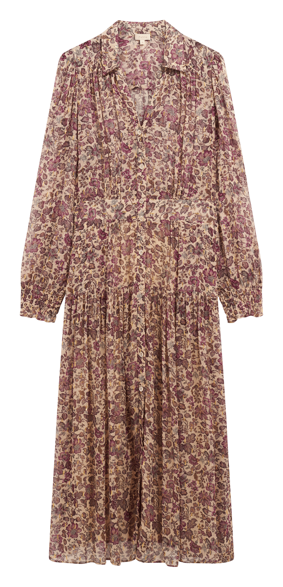 Robe longue col classique imprimée PABLO Beige