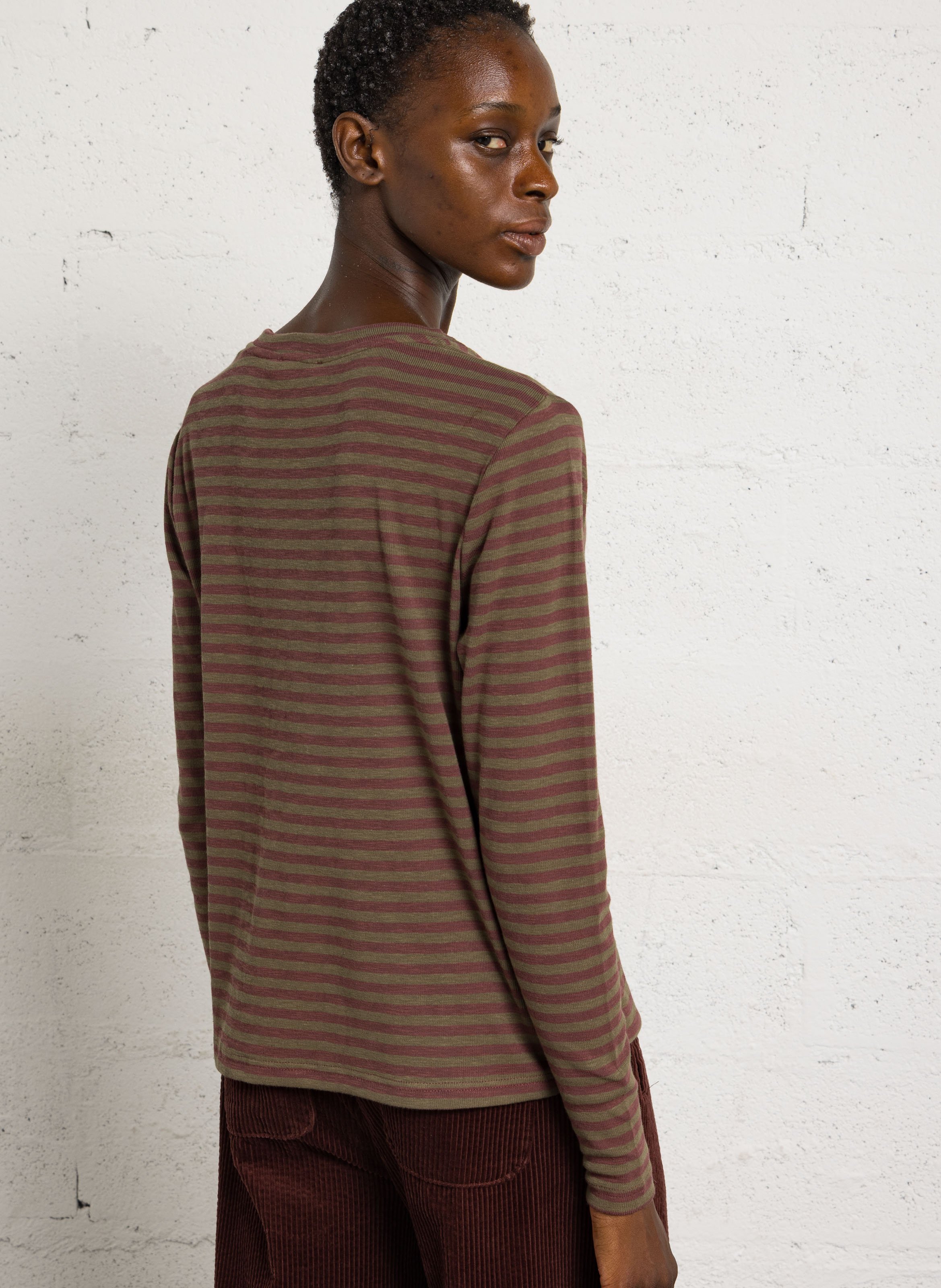Striped long-sleeve cotton blend t-shirt JC SOPHIE Green